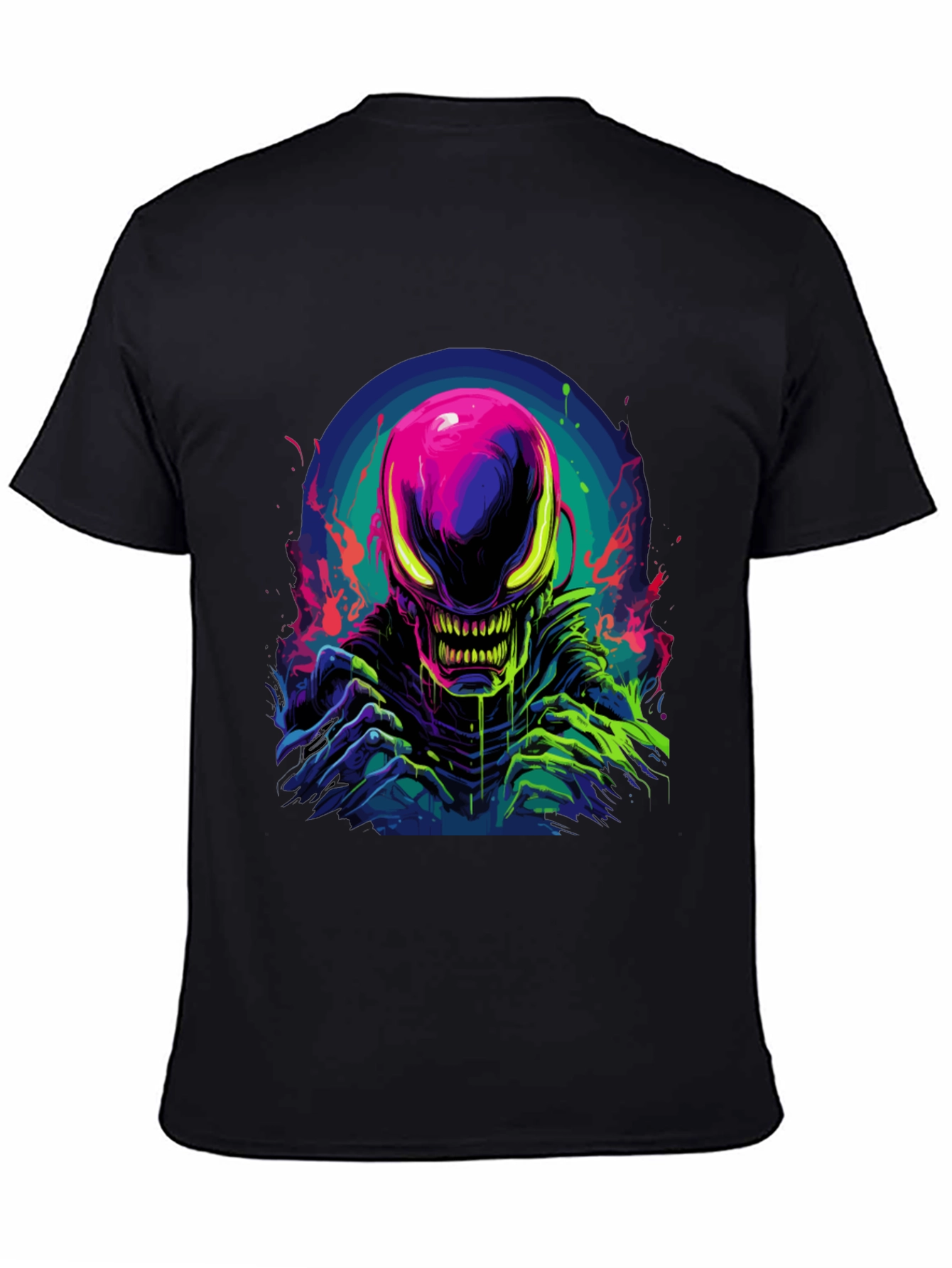 Neon Alien Graphic Black T-Shirt