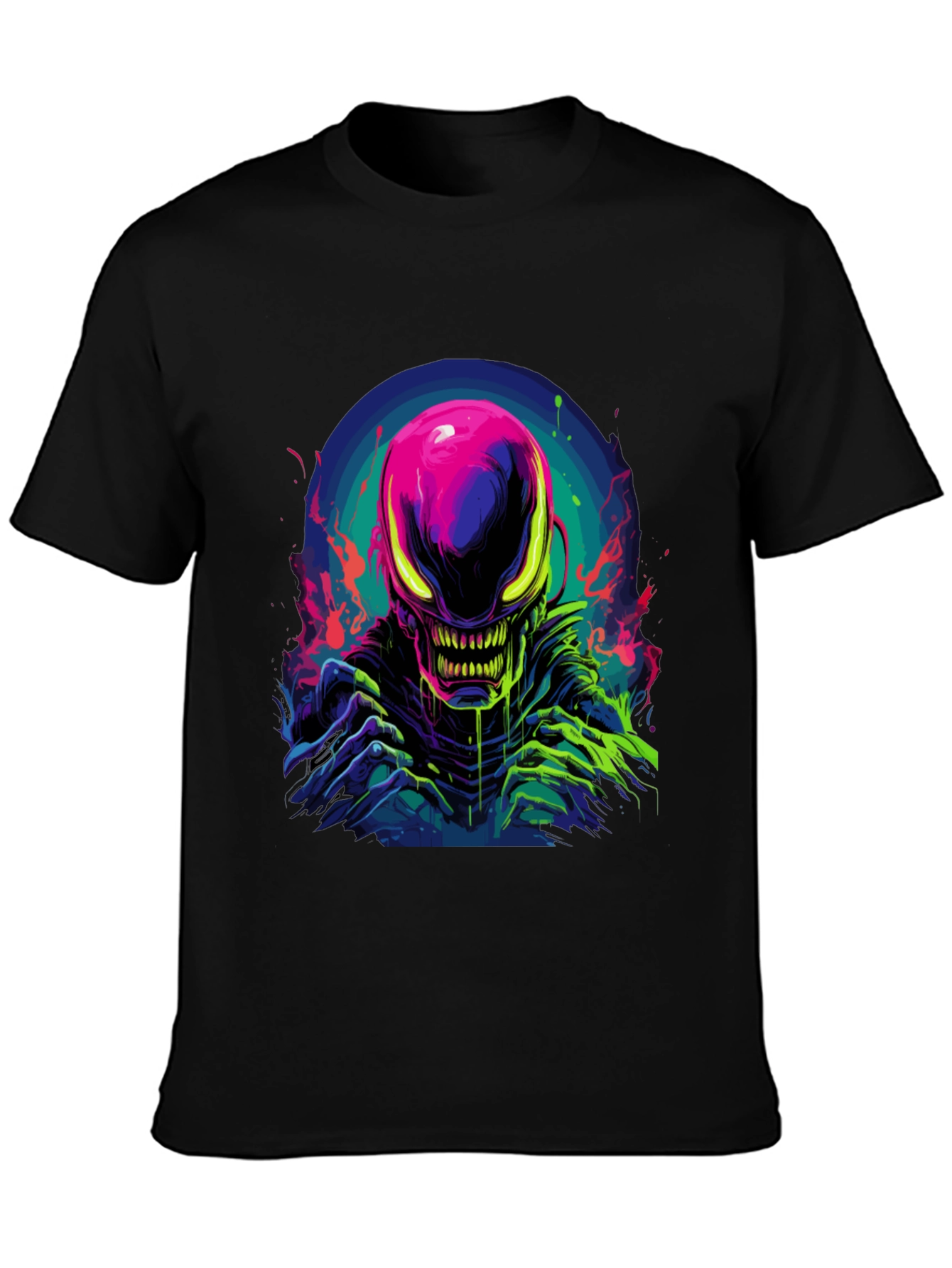 Neon Alien Graphic Black T-Shirt