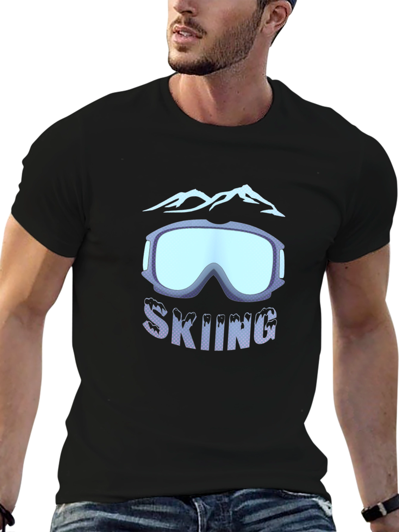 Skiing Goggles & Mountain Graphic Tee - Black