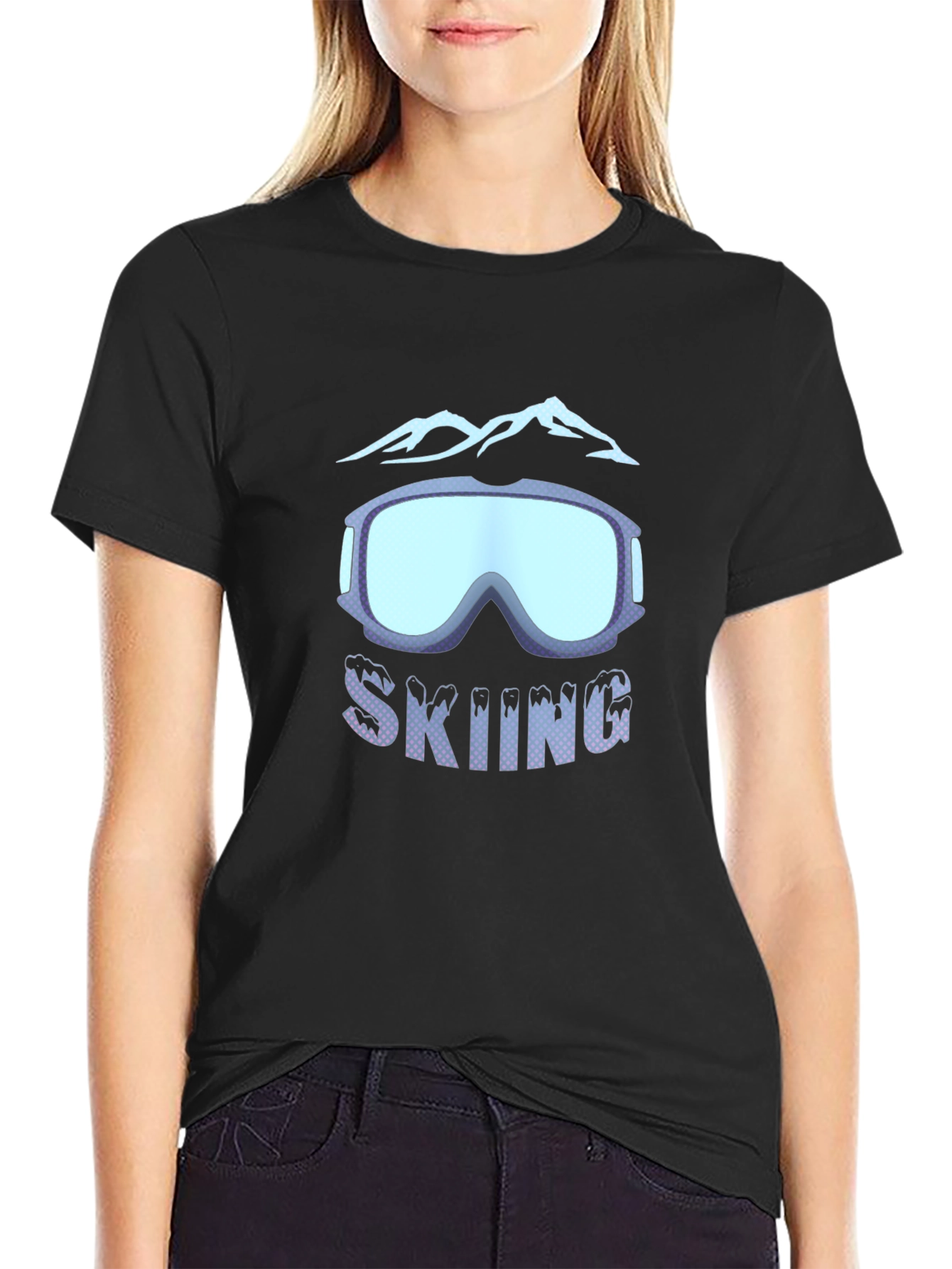 Skiing Goggles & Mountain Graphic Tee - Black