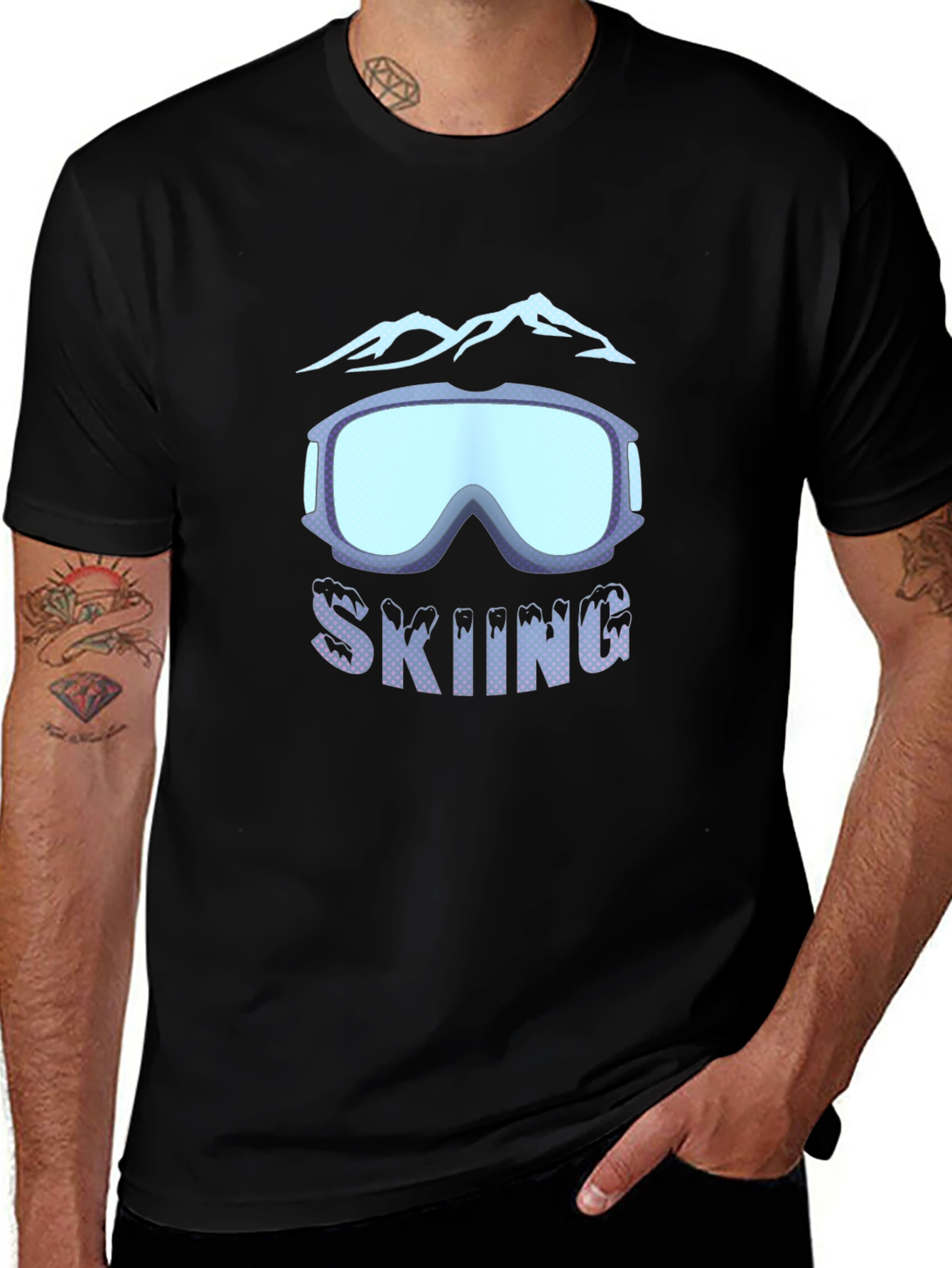 Skiing Goggles & Mountain Graphic Tee - Black