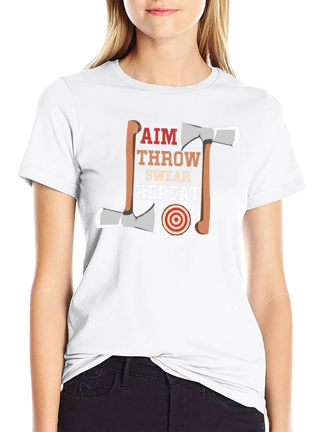 Axe Throwing Aim Swear Repeat Black T-Shirt