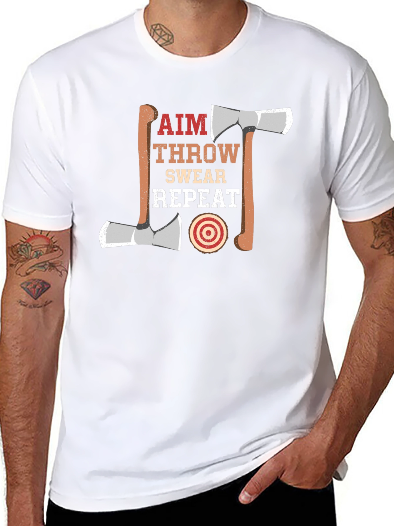 Axe Throwing Aim Swear Repeat Black T-Shirt
