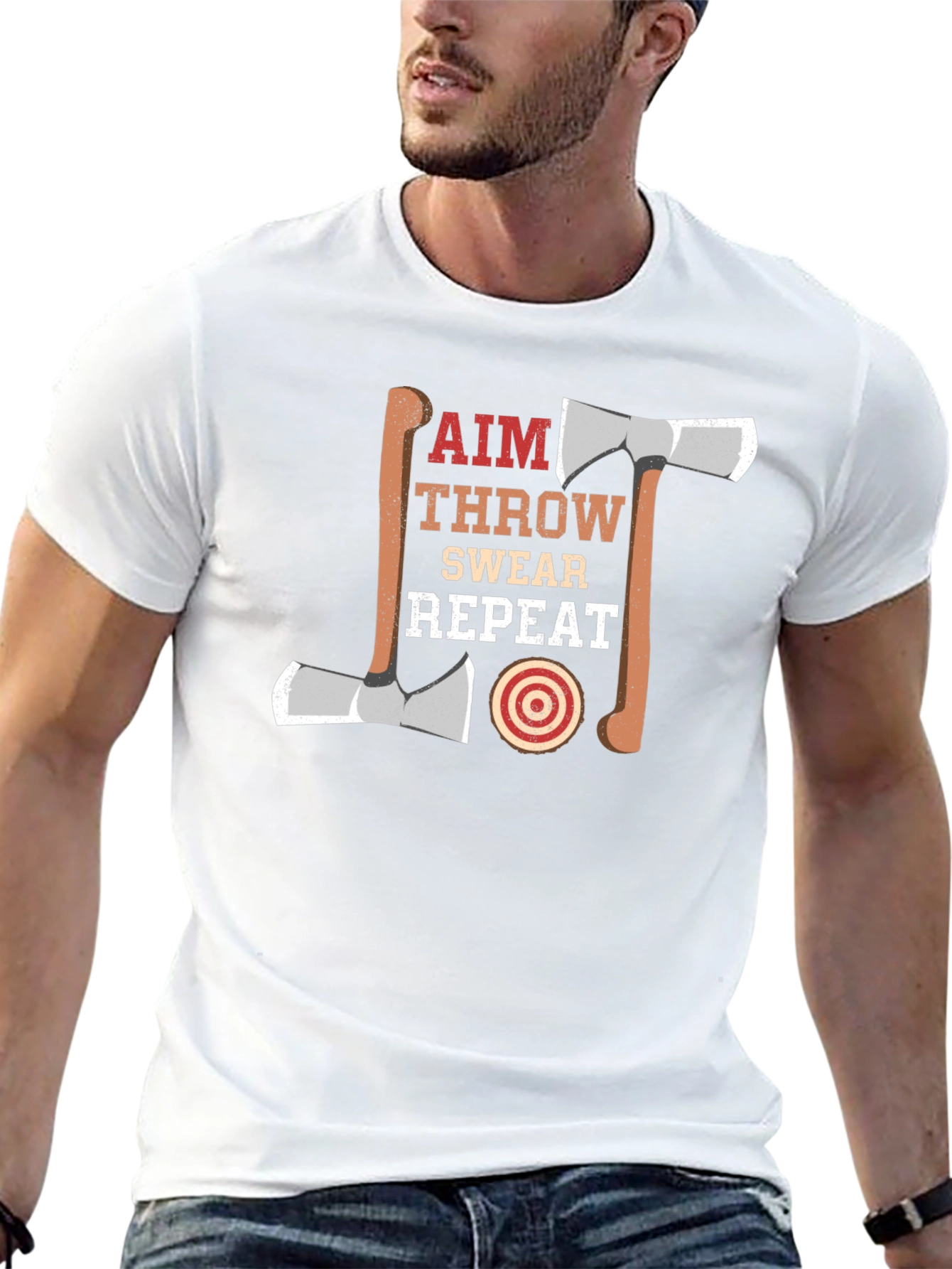 Axe Throwing Aim Swear Repeat Black T-Shirt