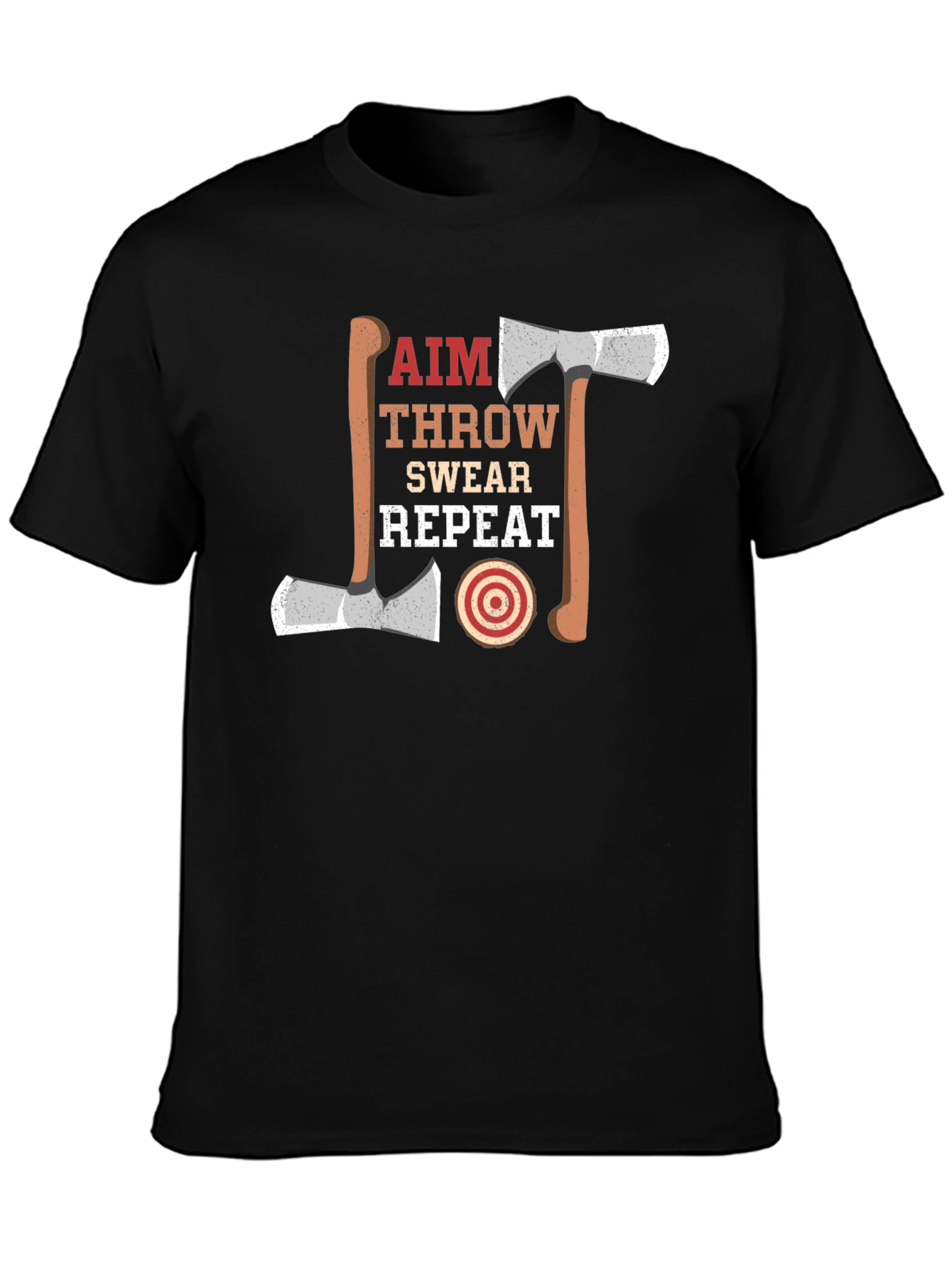 Axe Throwing Aim Swear Repeat Black T-Shirt