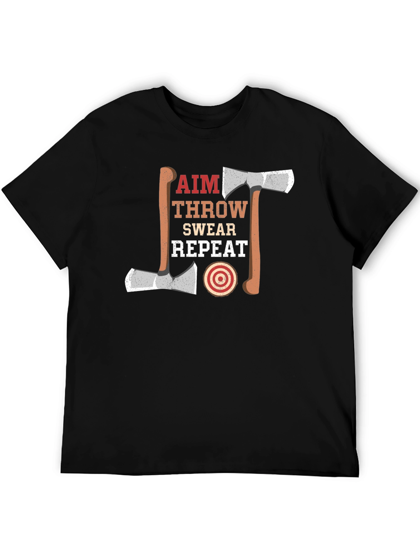 Axe Throwing Aim Swear Repeat Black T-Shirt