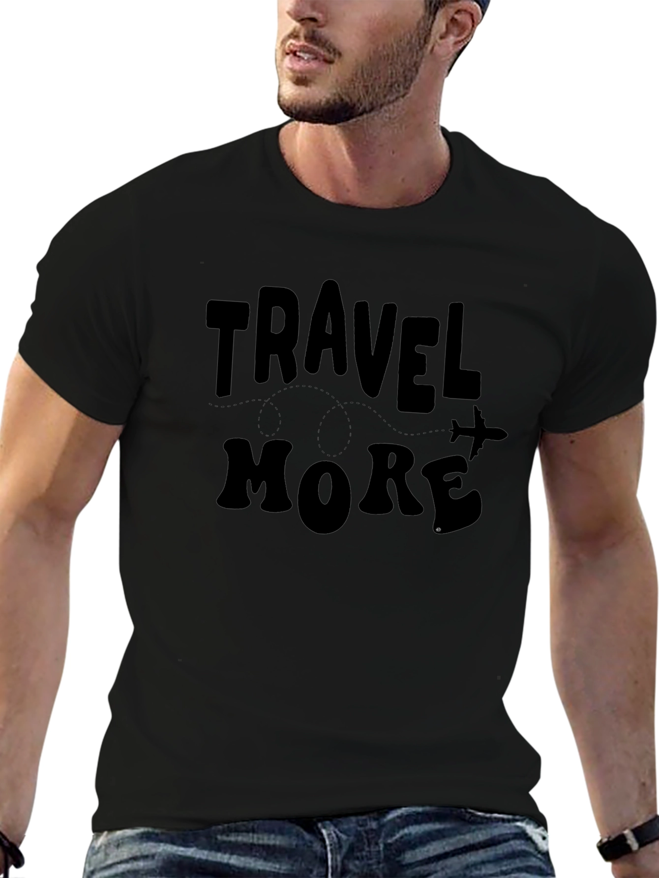 Travel More Graphic Tee - Black Cotton T-Shirt