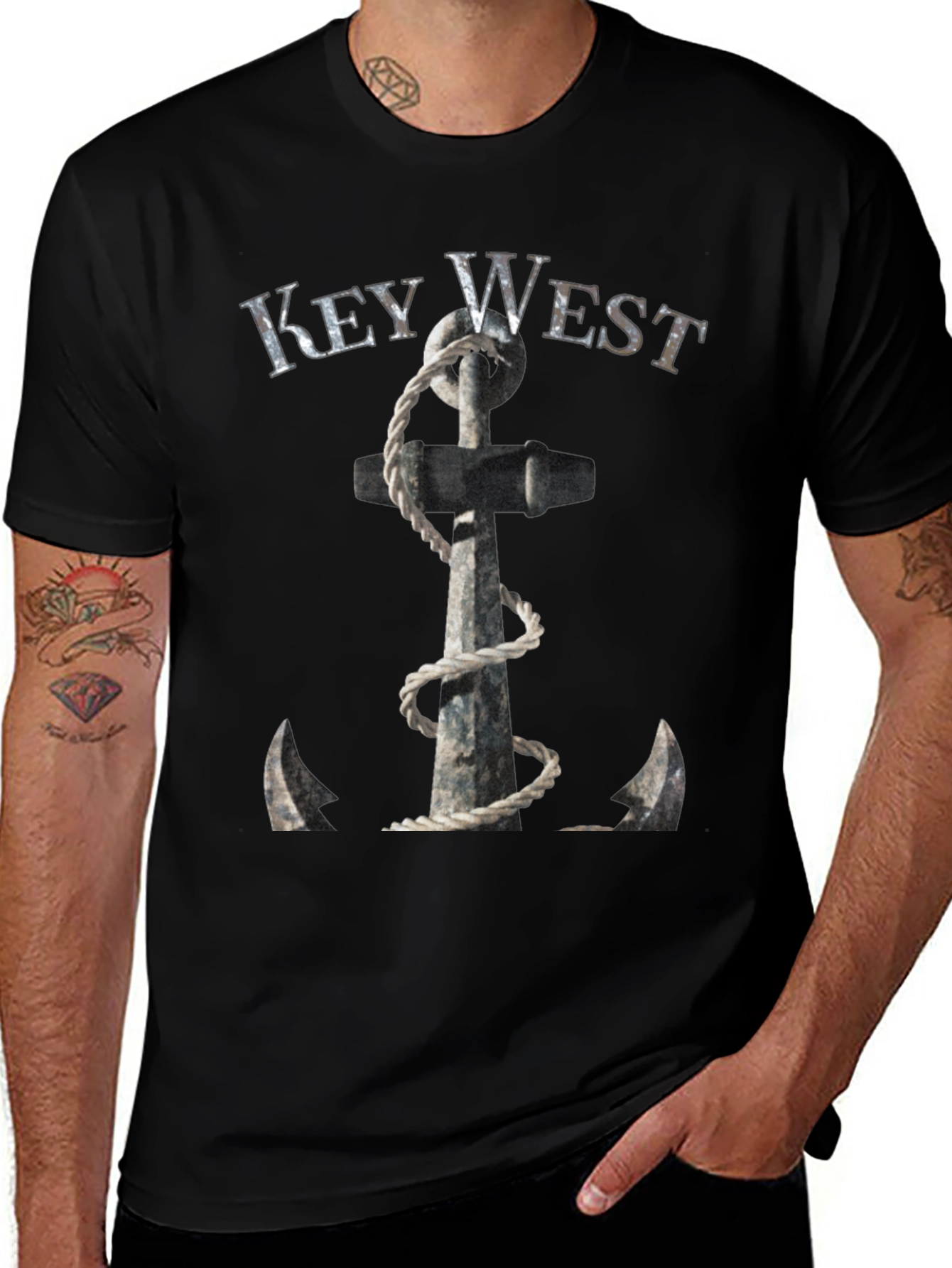 Key West Anchor Graphic Tee - Black Cotton