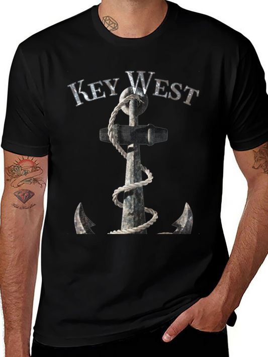 Key West Anchor Graphic Tee - Black Cotton