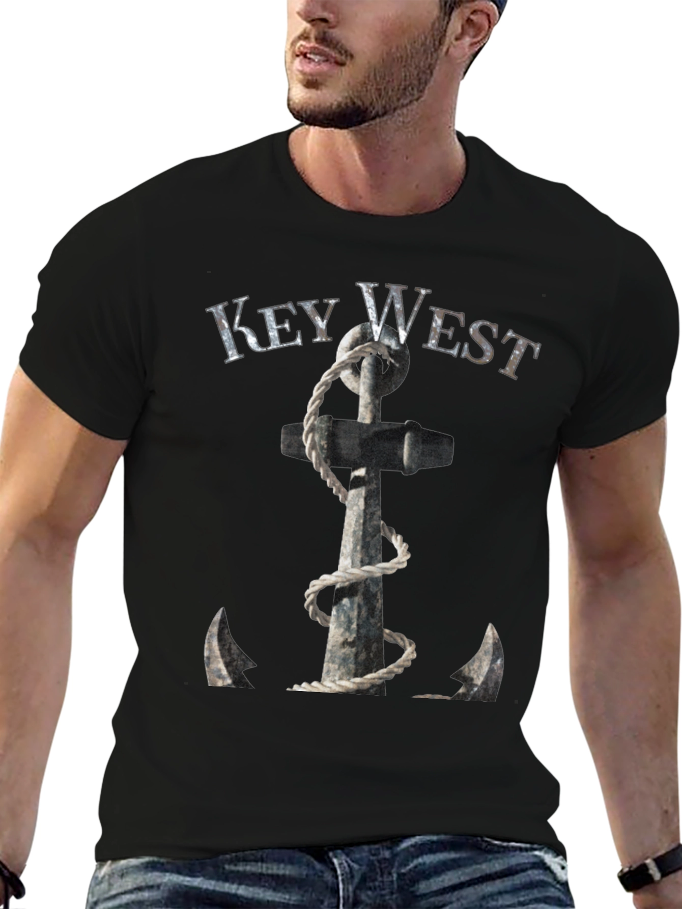 Key West Anchor Graphic Tee - Black Cotton