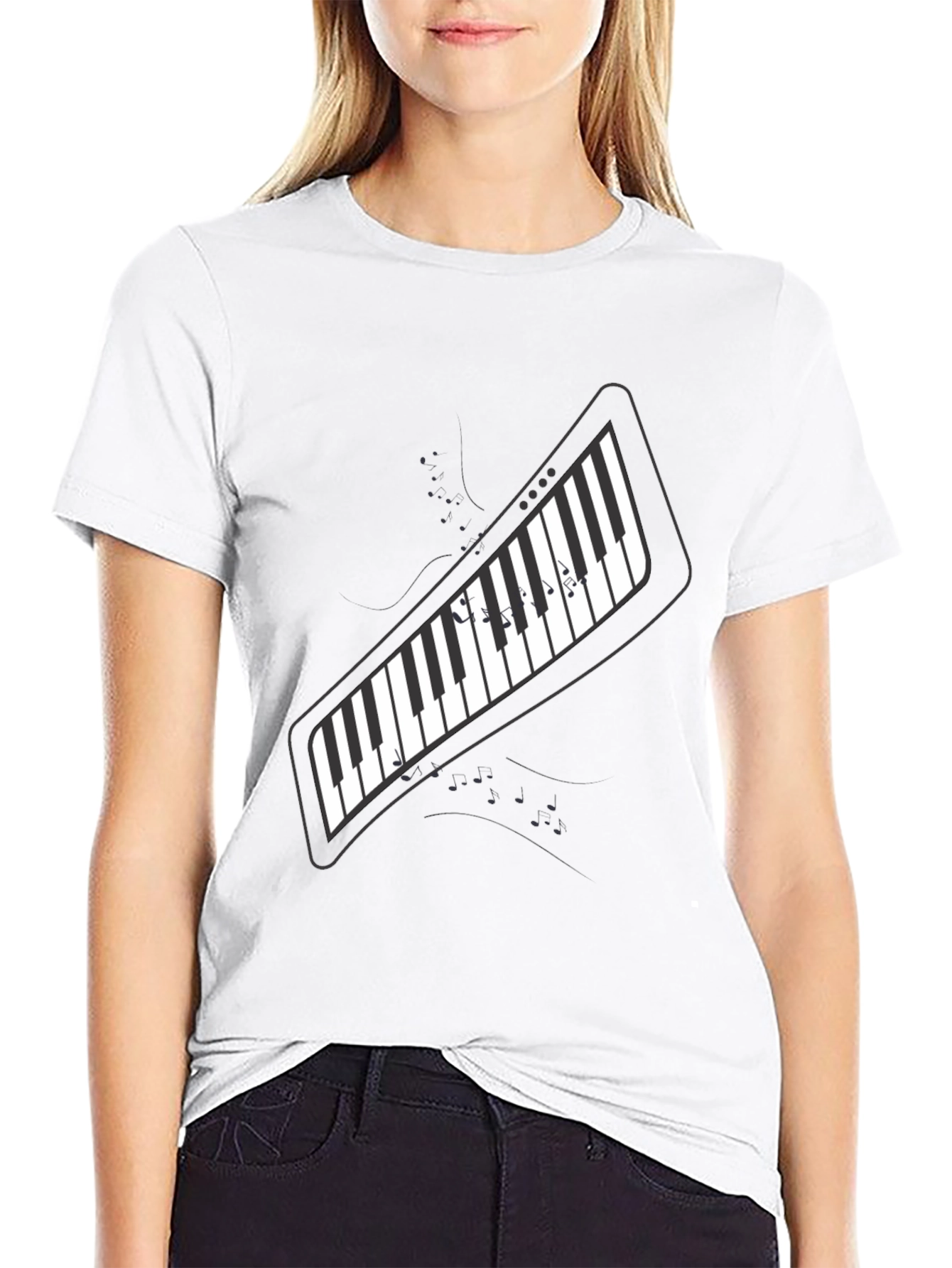 Piano Keys Graphic Print Black T-Shirt