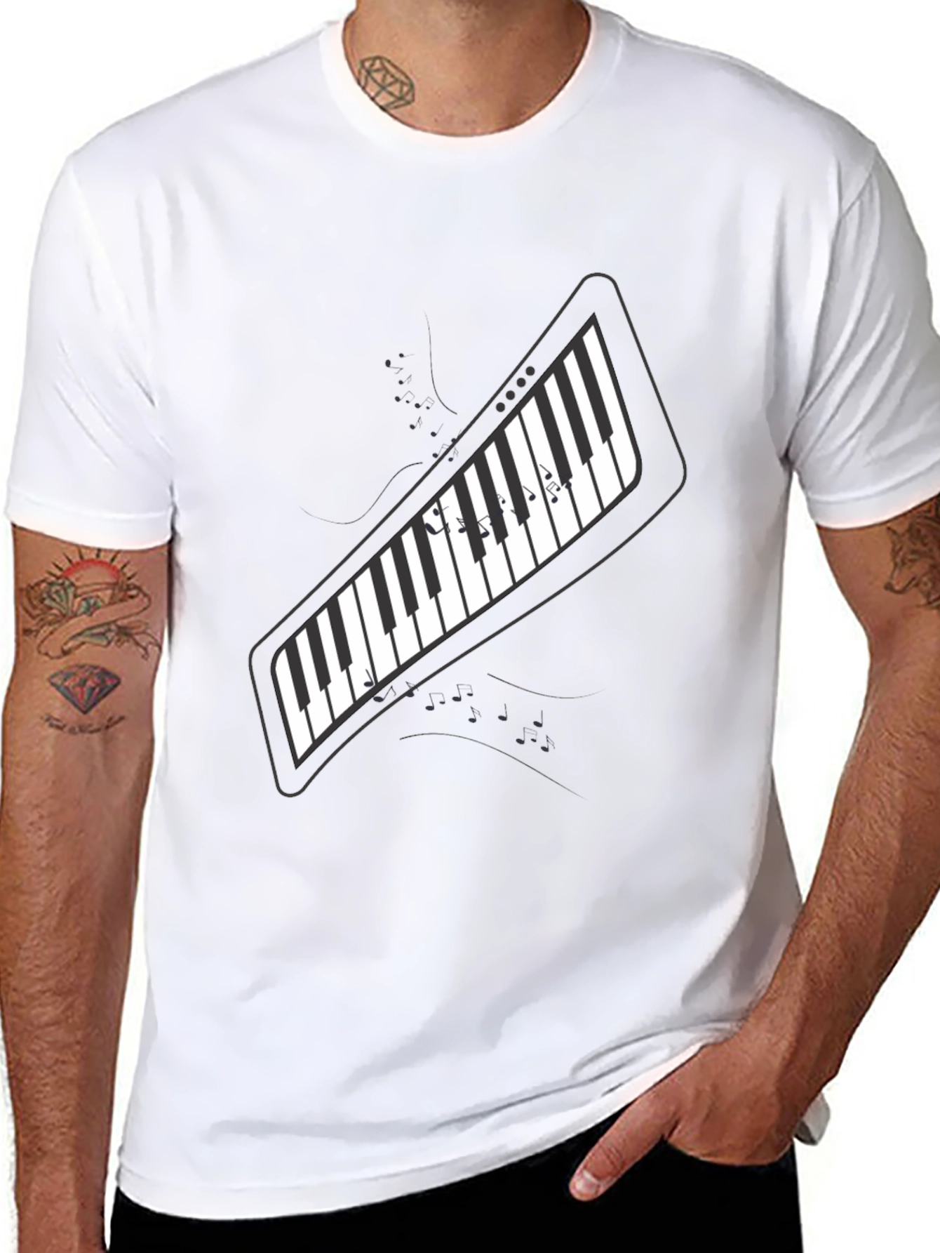 Piano Keys Graphic Print Black T-Shirt