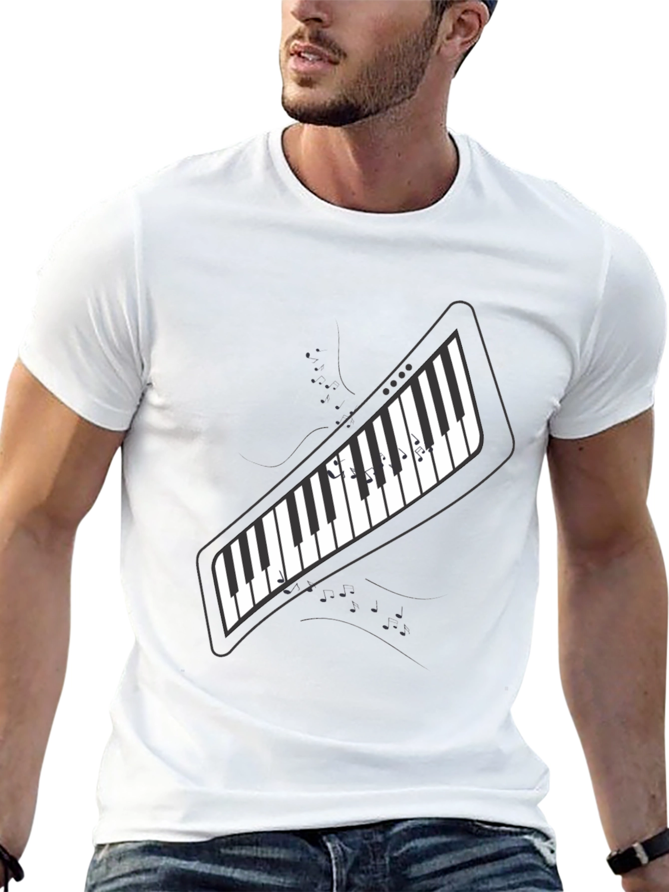Piano Keys Graphic Print Black T-Shirt