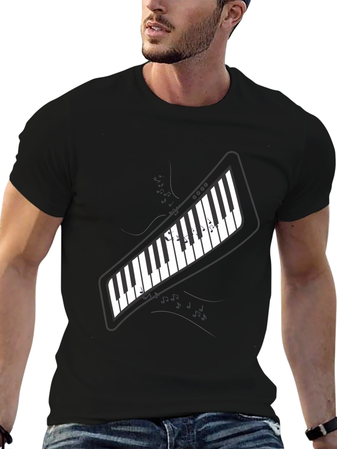 Piano Keys Graphic Print Black T-Shirt