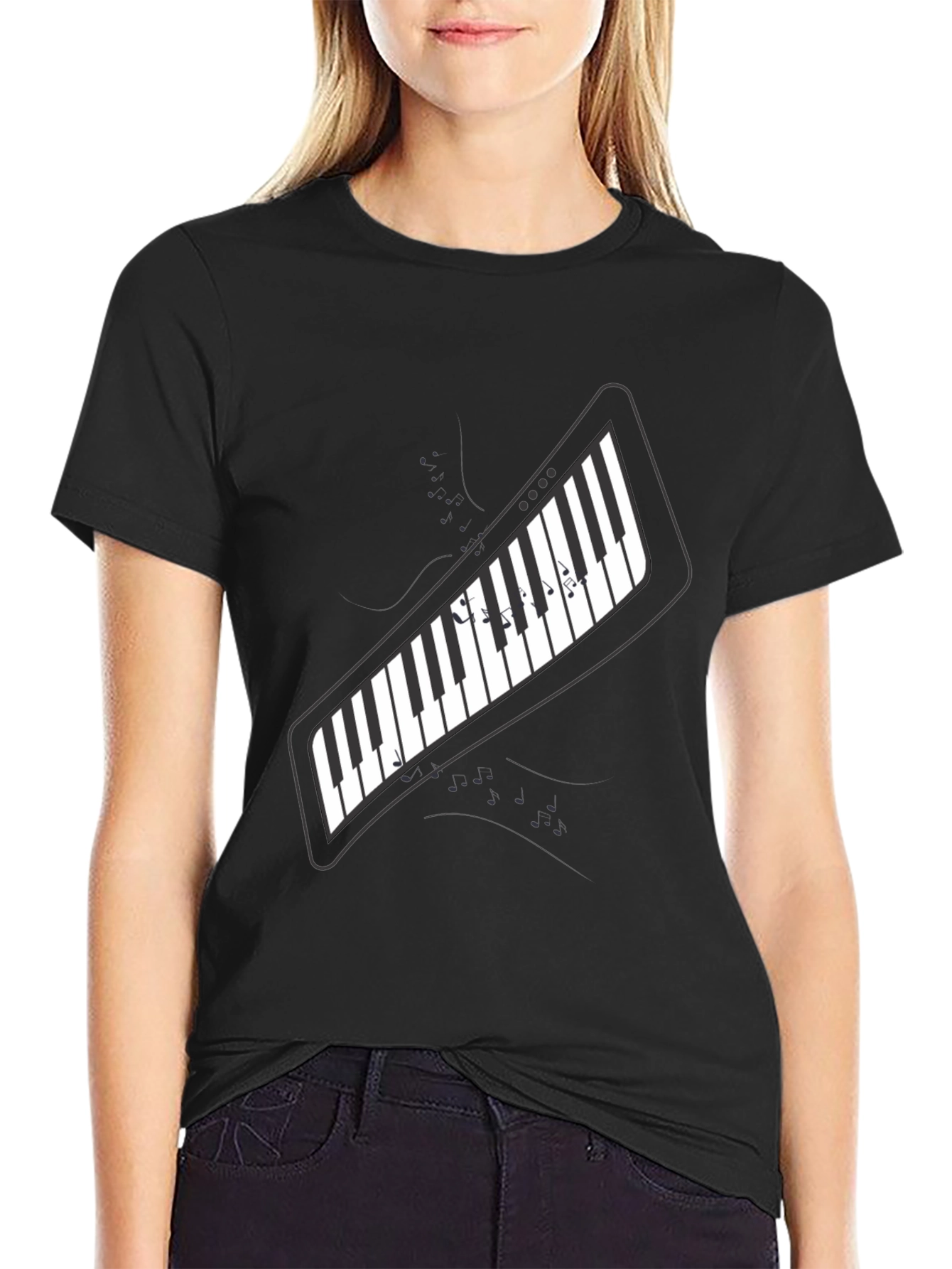 Piano Keys Graphic Print Black T-Shirt