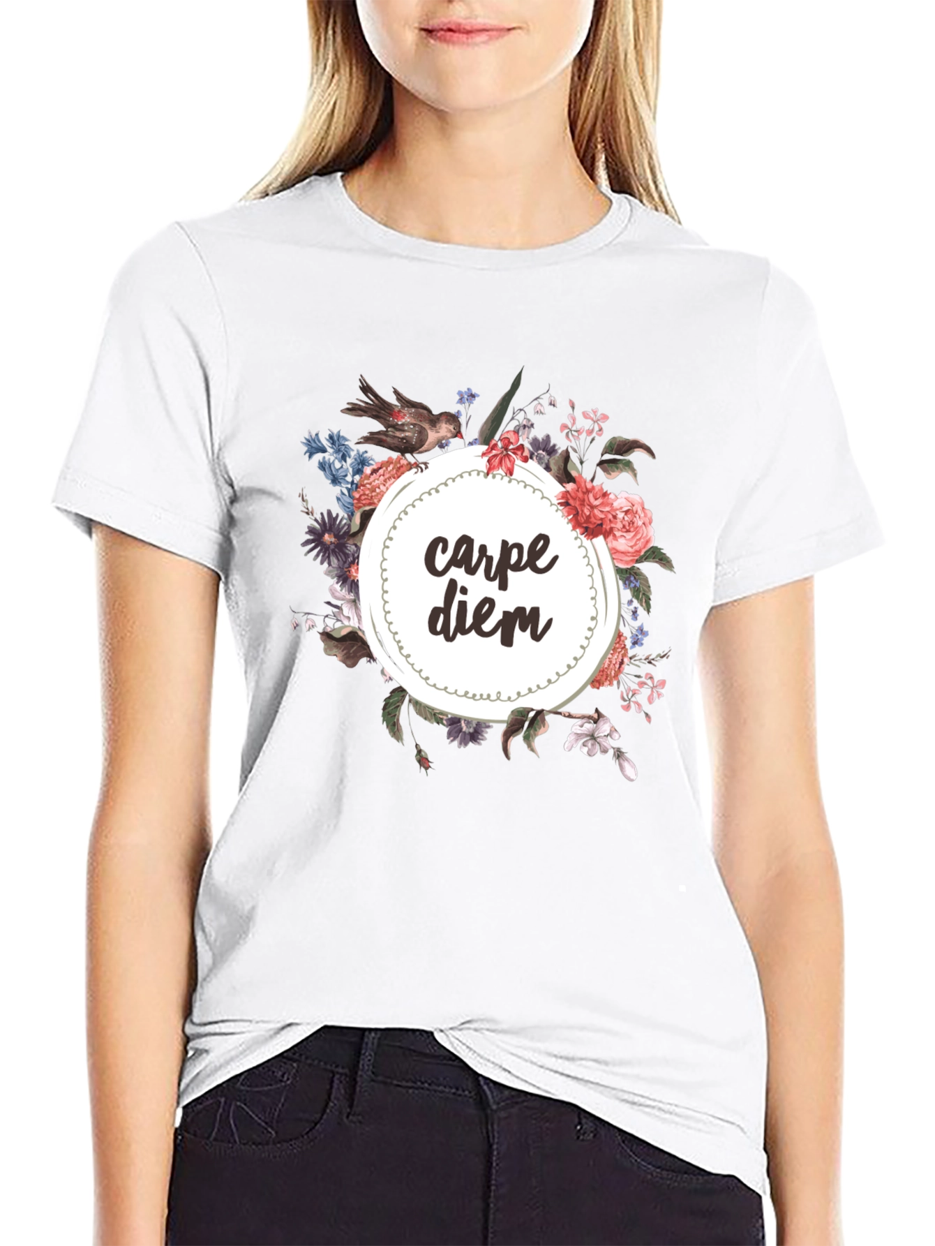 Carpe Diem Floral Graphic Tee - Black T-Shirt