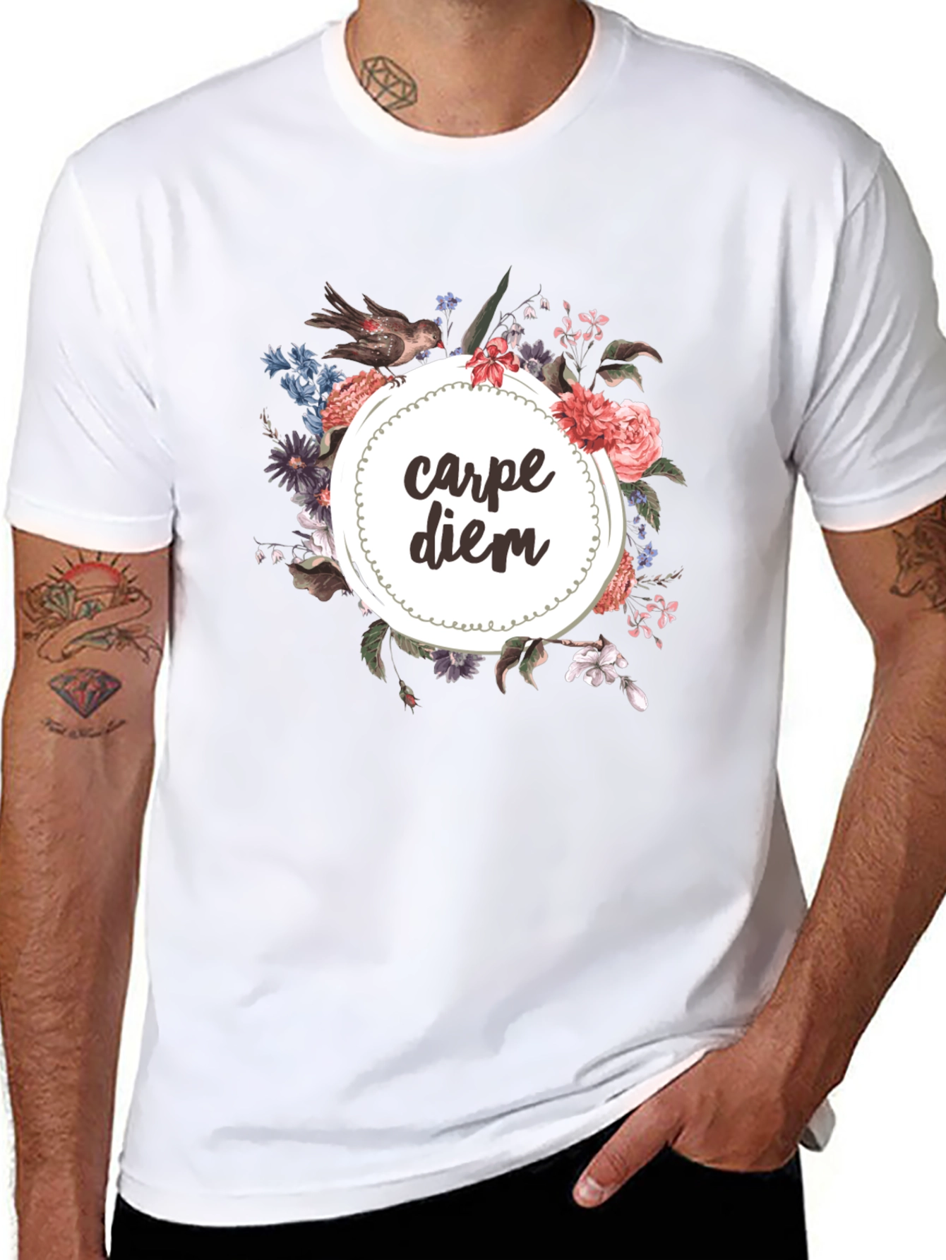 Carpe Diem Floral Graphic Tee - Black T-Shirt
