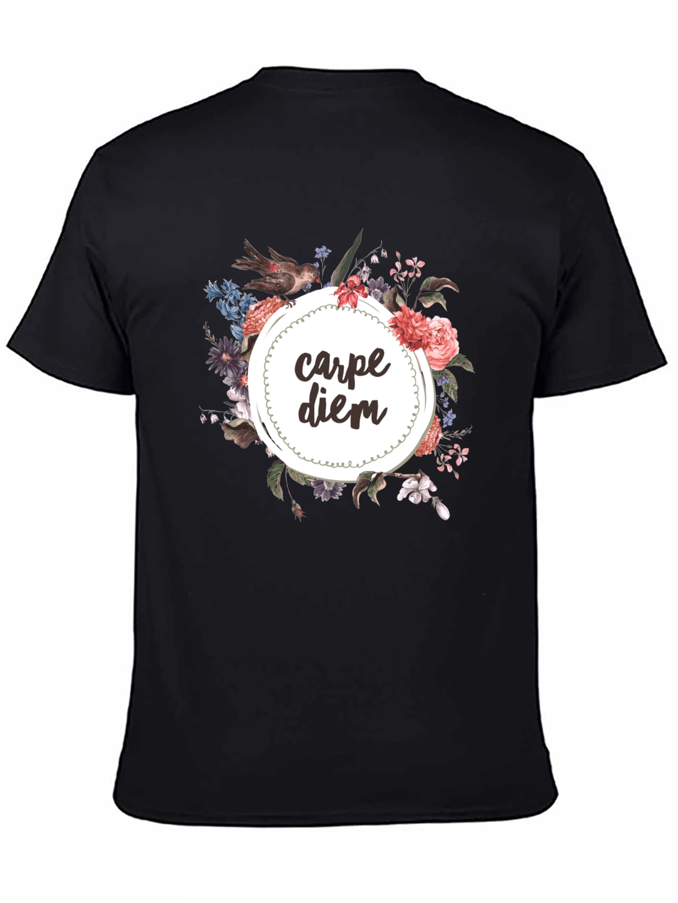 Carpe Diem Floral Graphic Tee - Black T-Shirt