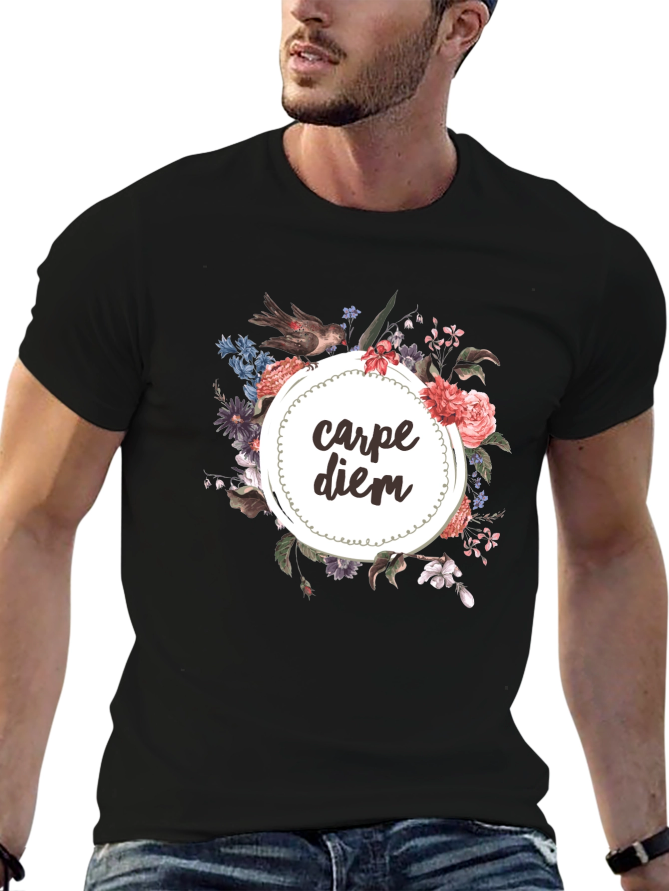 Carpe Diem Floral Graphic Tee - Black T-Shirt