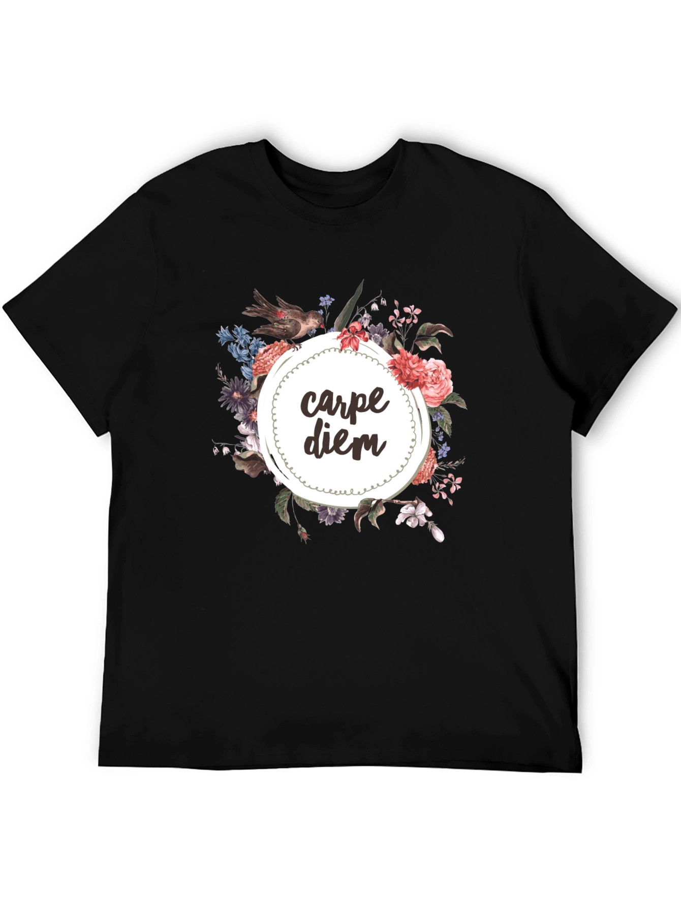 Carpe Diem Floral Graphic Tee - Black T-Shirt