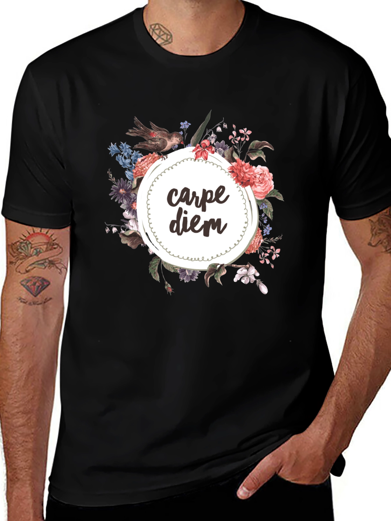 Carpe Diem Floral Graphic Tee - Black T-Shirt