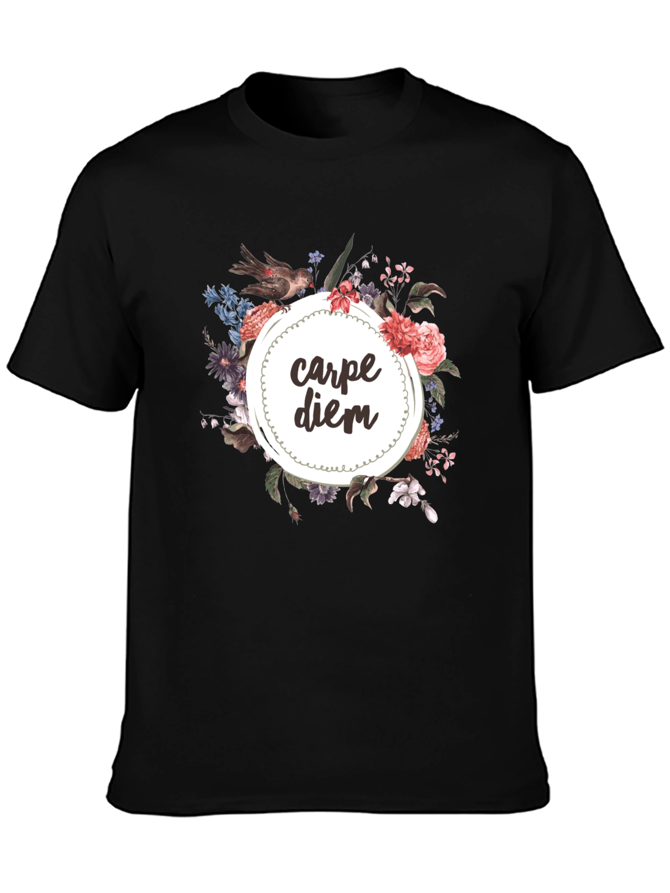 Carpe Diem Floral Graphic Tee - Black T-Shirt