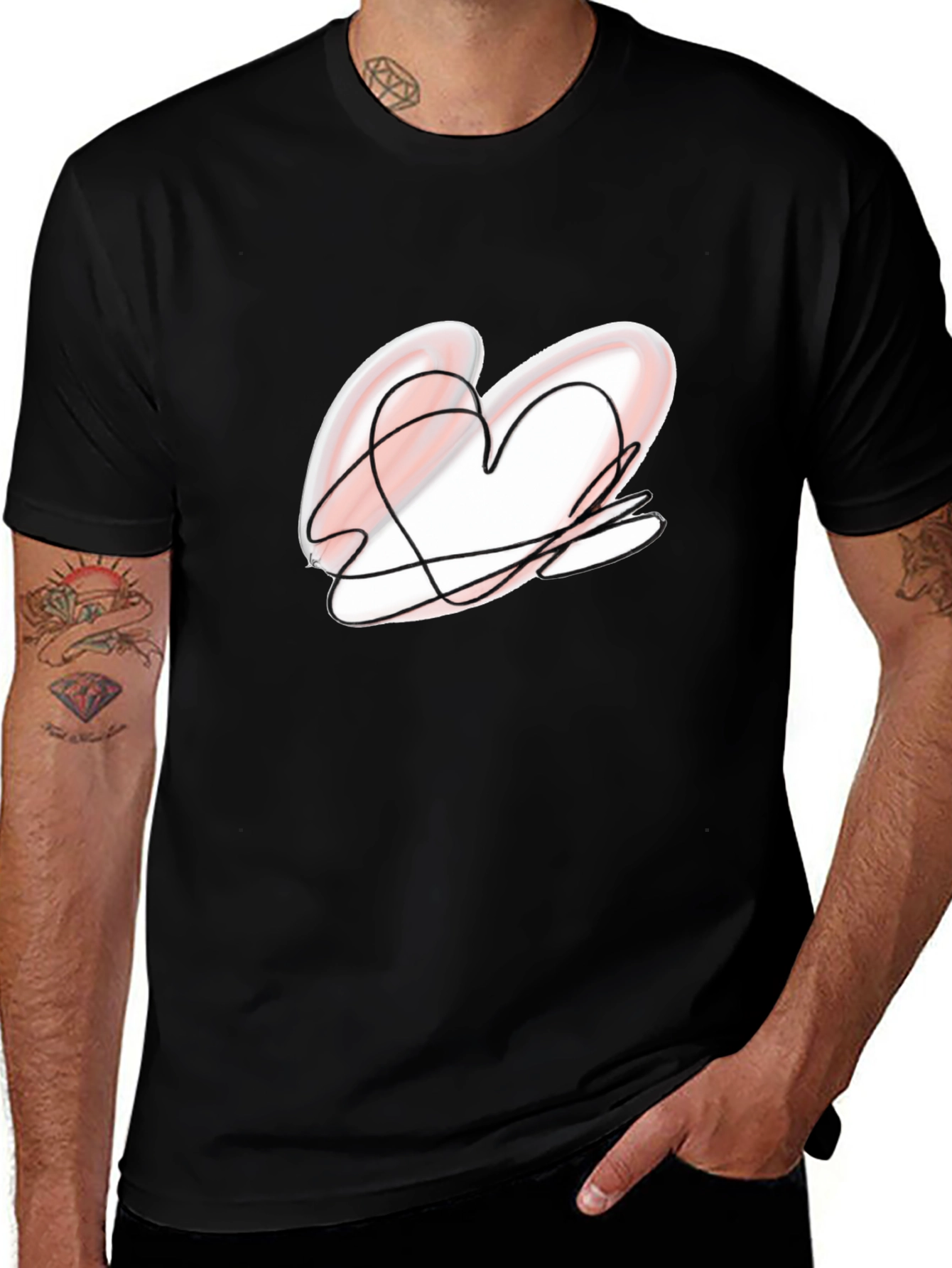 Heart Scribble Black Tee - Unique Graphic Design