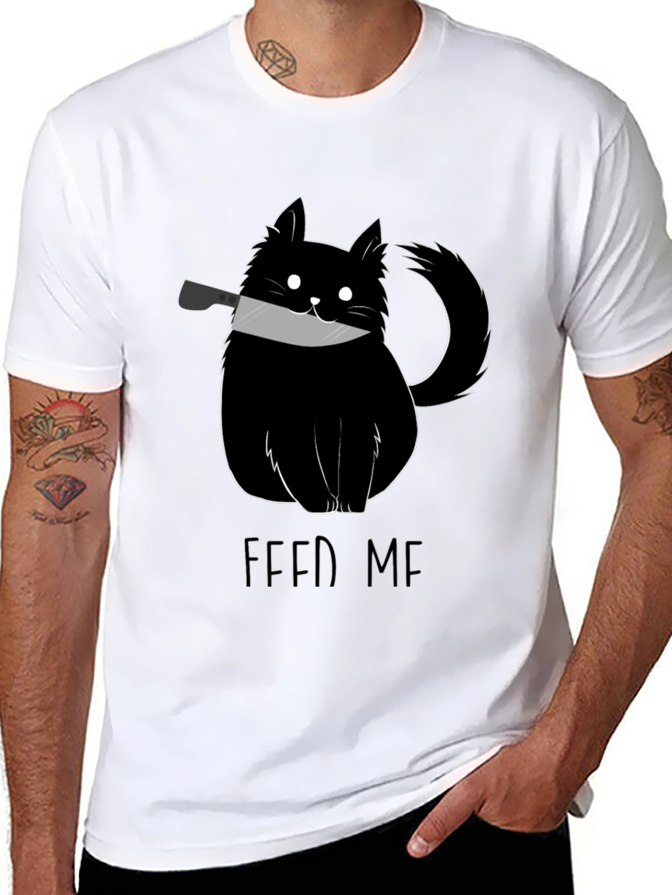 Feed Me Cat Knife Black T-Shirt