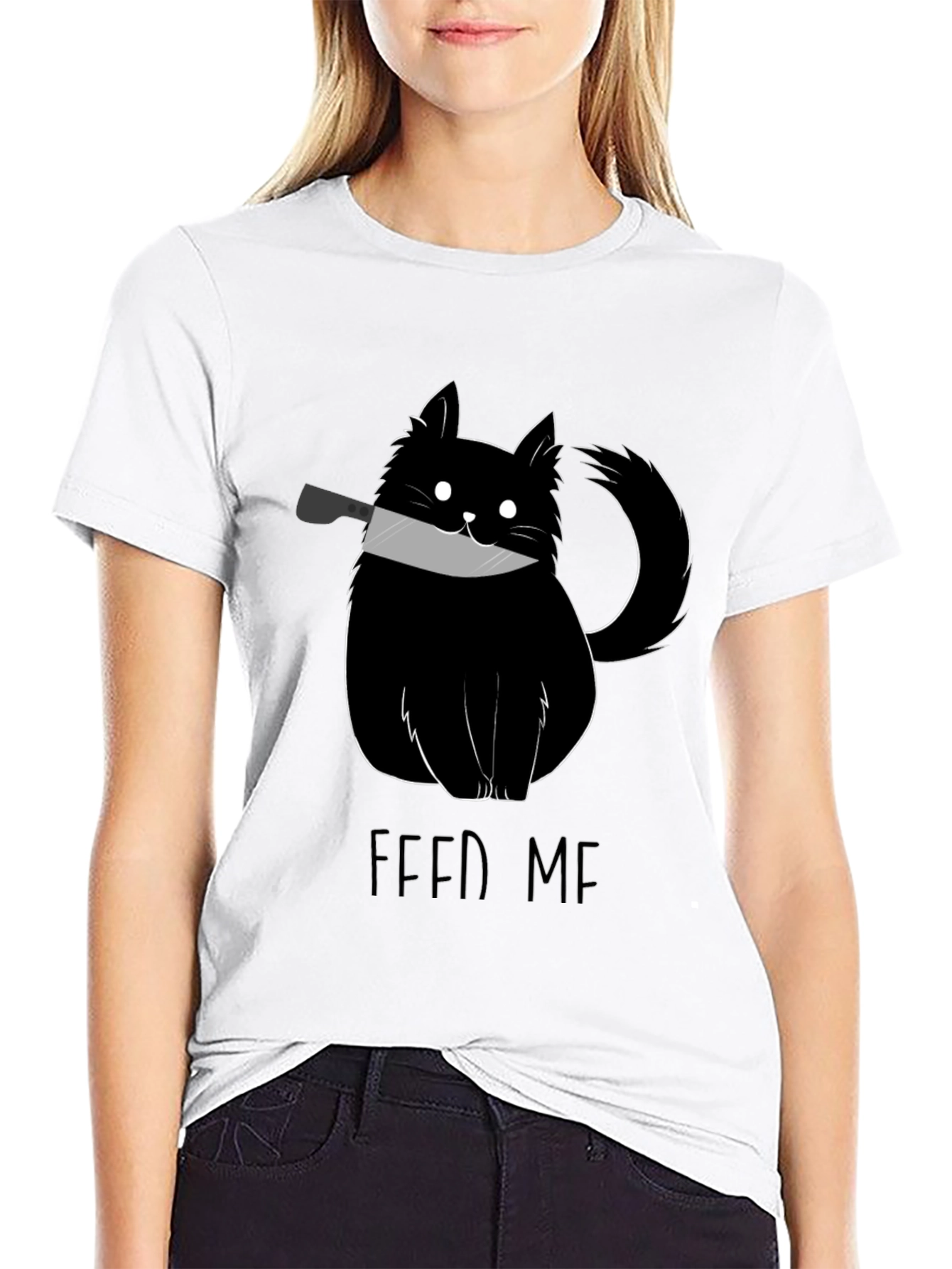 Feed Me Cat Knife Black T-Shirt