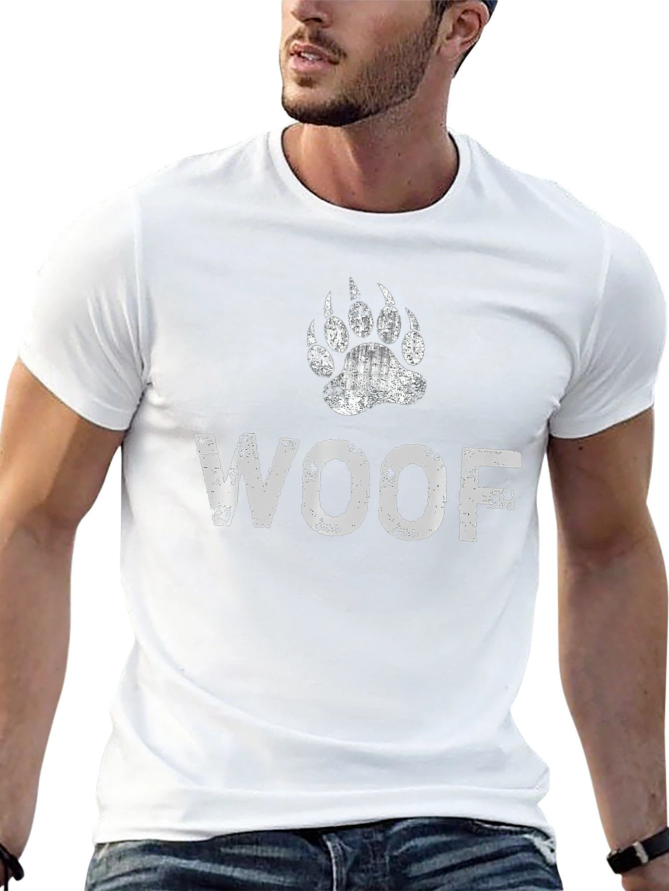 Woof Bear Paw Print Graphic T-Shirt