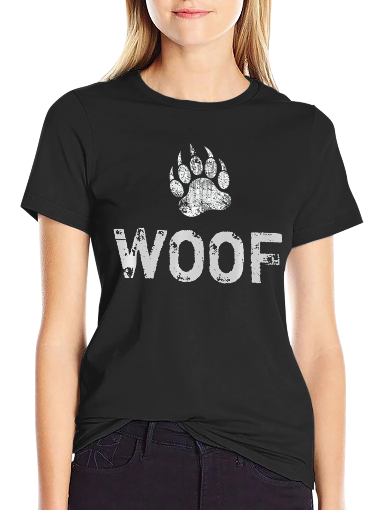 Woof Bear Paw Print Graphic T-Shirt