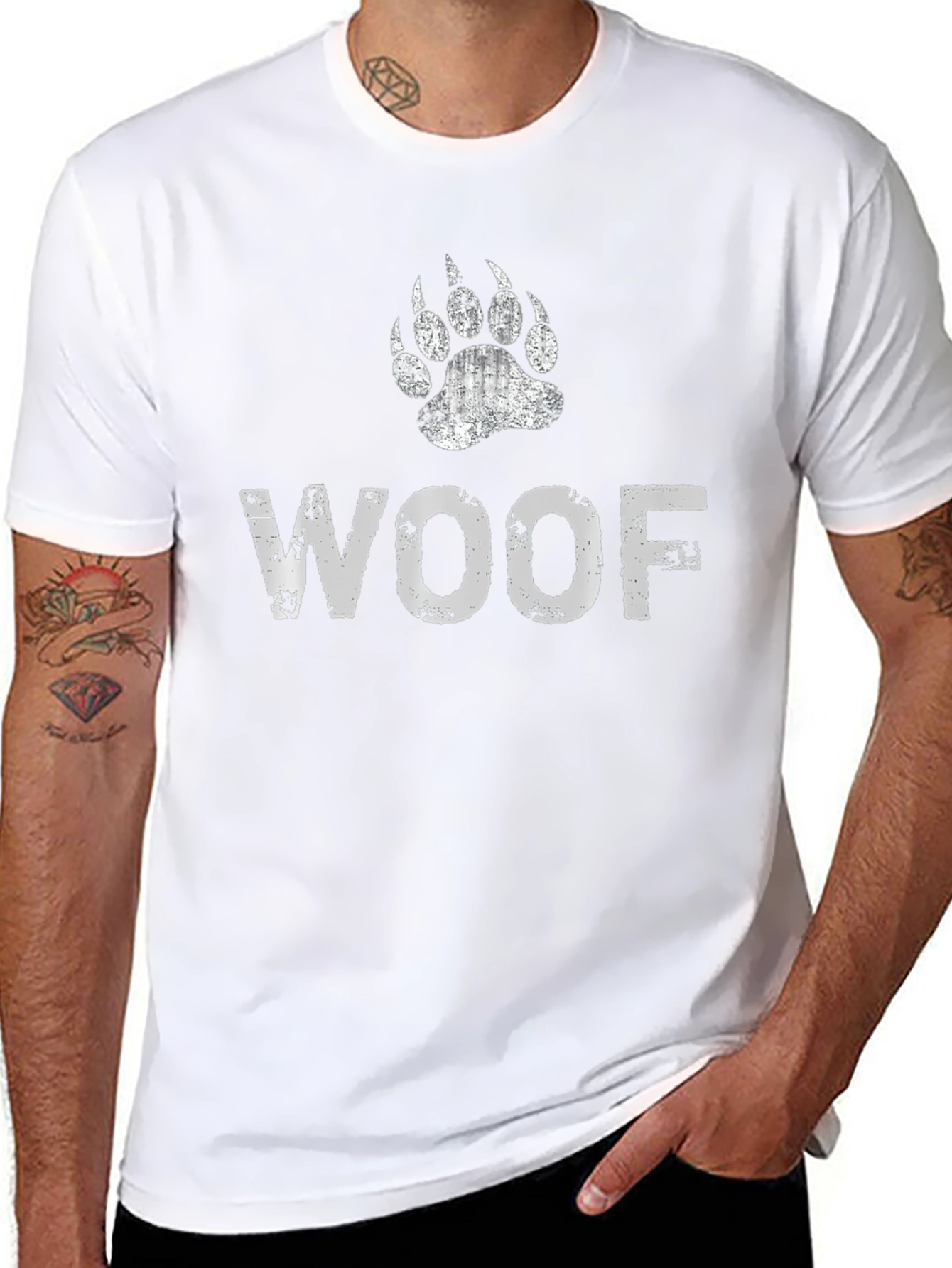 Woof Bear Paw Print Graphic T-Shirt