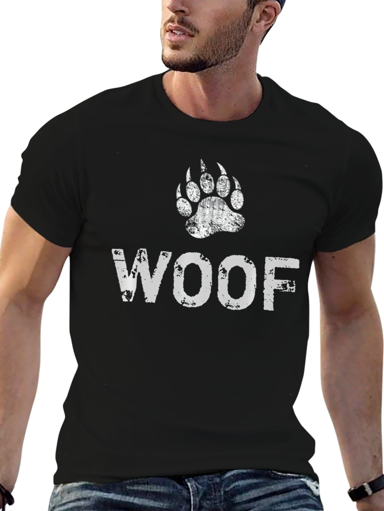 Woof Bear Paw Print Graphic T-Shirt