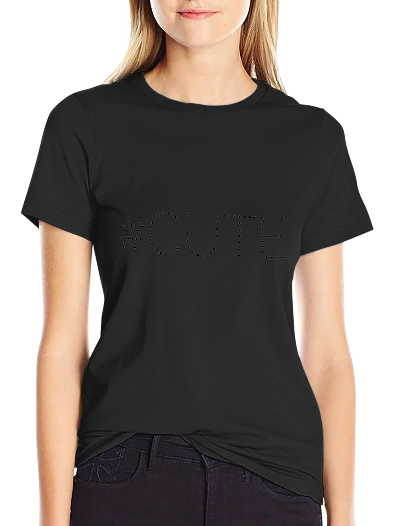 Cute Dotted Text Black T-Shirt