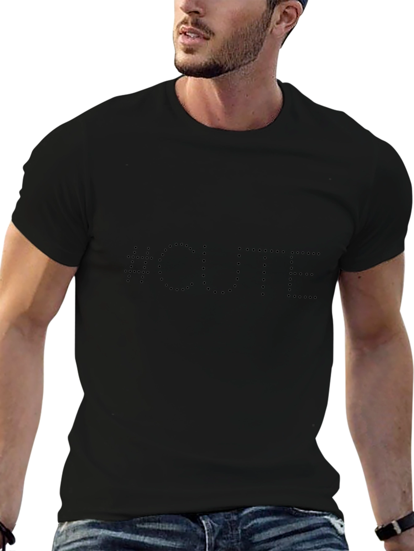 Cute Dotted Text Black T-Shirt