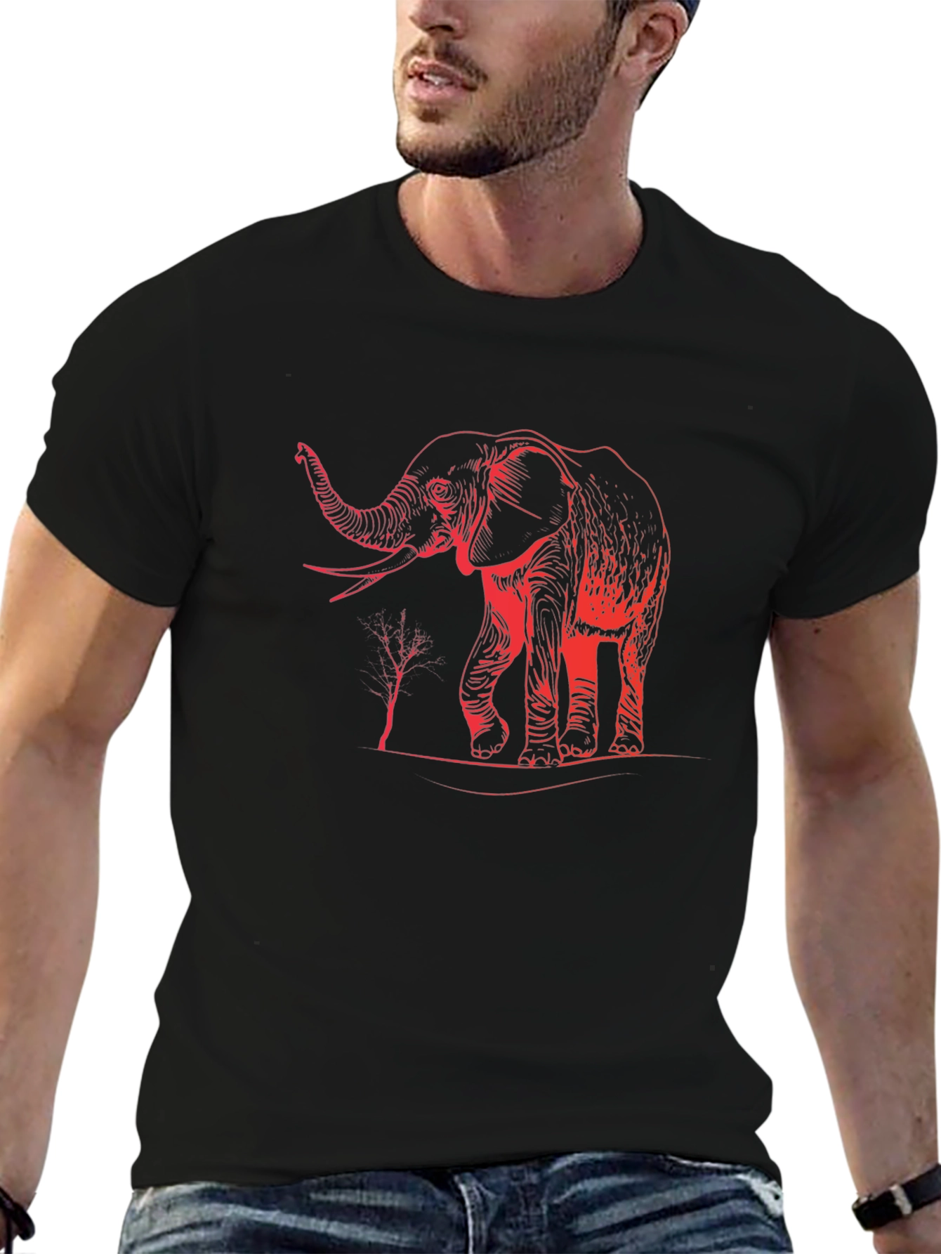 Elephant Graphic Print Black T-Shirt