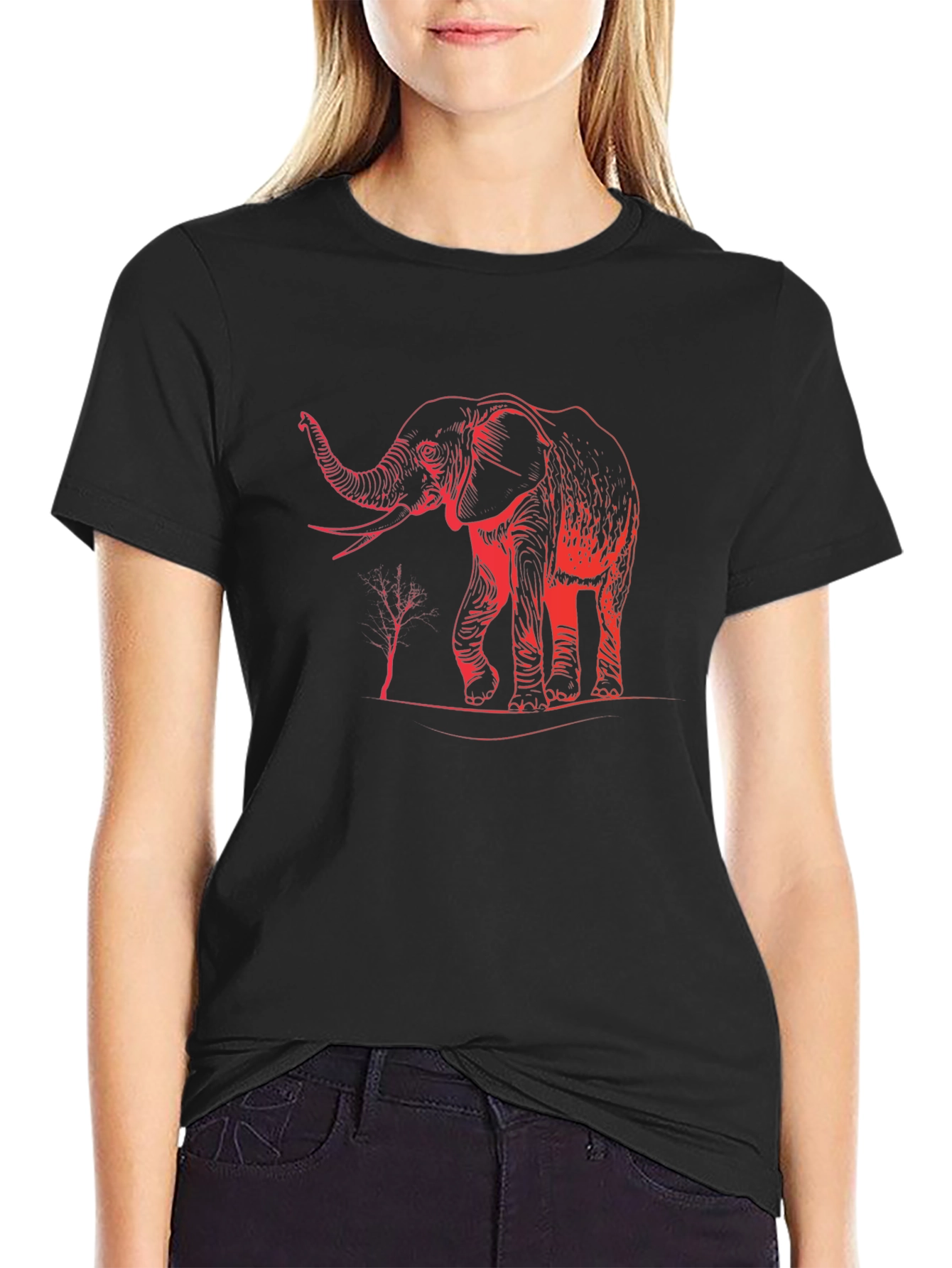 Elephant Graphic Print Black T-Shirt
