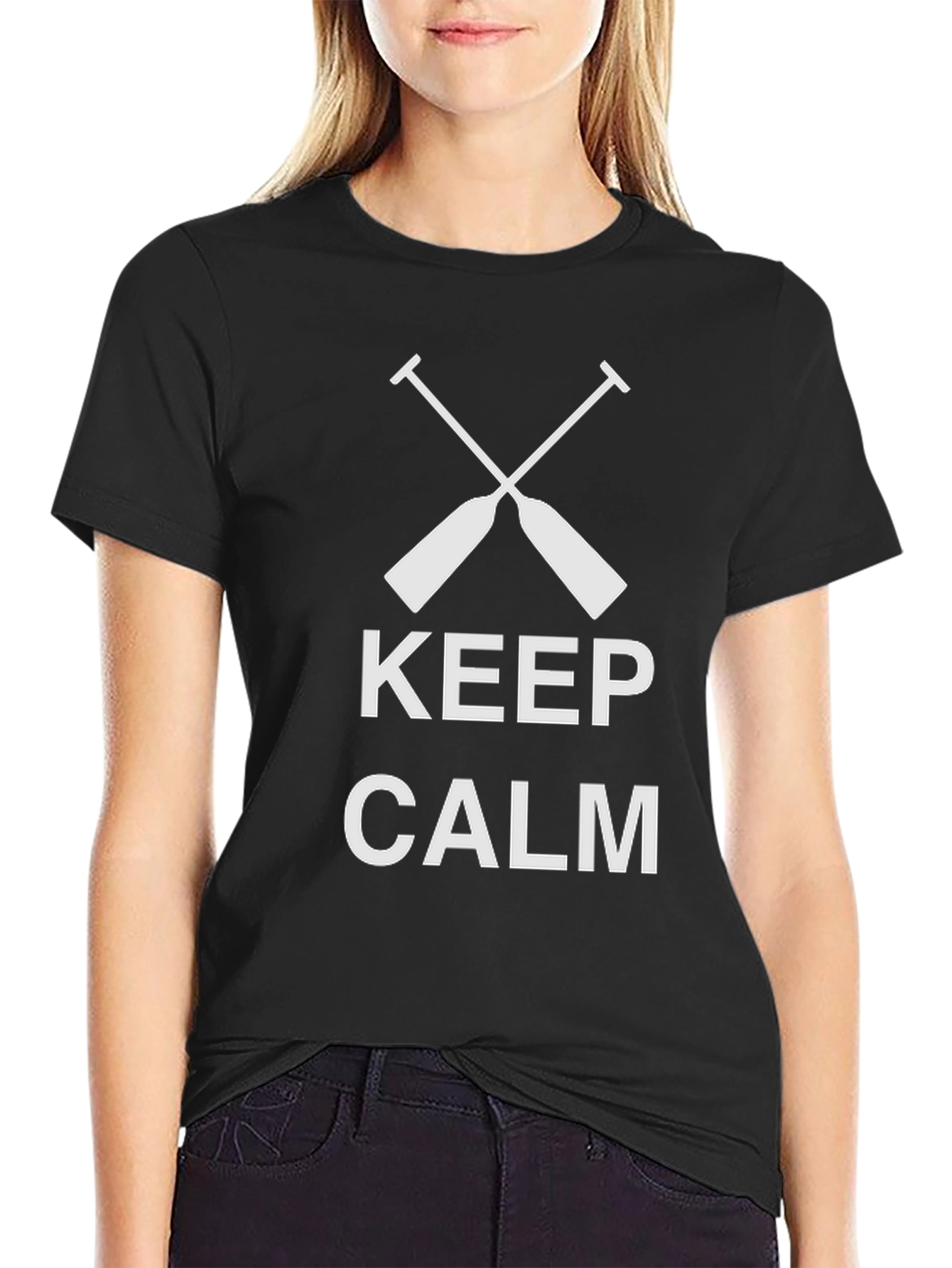 Keep Calm Rowing T-Shirt - Black Crew Neck