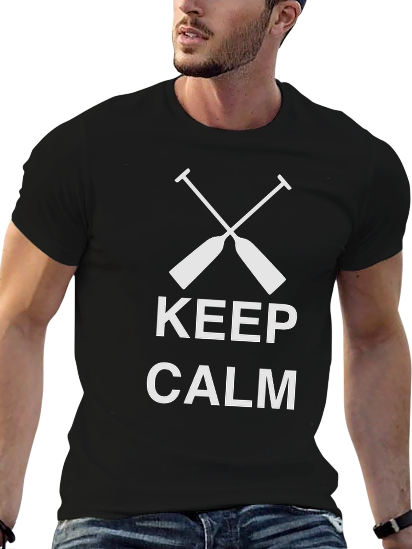 Keep Calm Rowing T-Shirt - Black Crew Neck