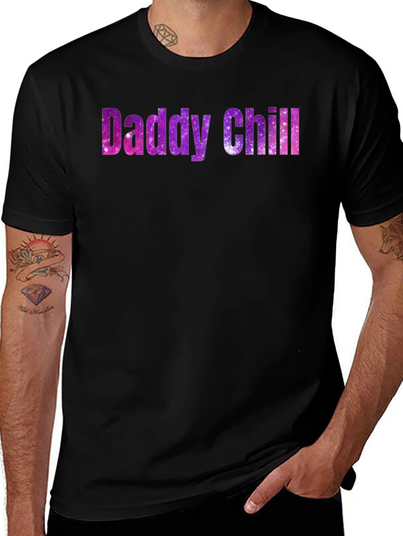 Daddy Chill Galaxy Print Black T-Shirt