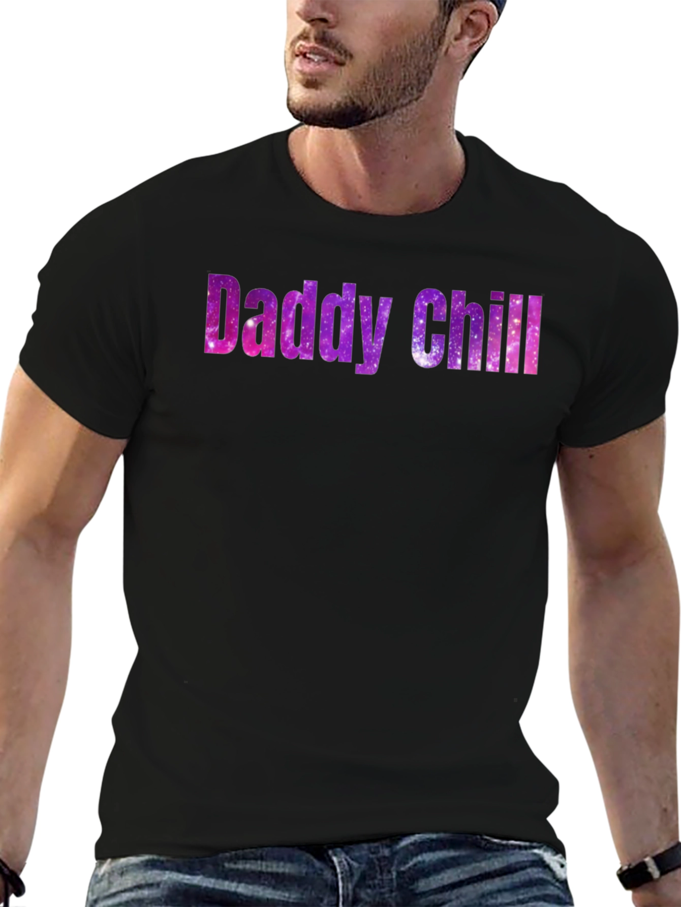 Daddy Chill Galaxy Print Black T-Shirt