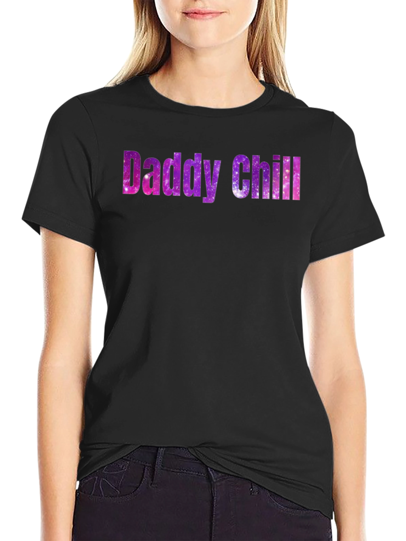 Daddy Chill Galaxy Print Black T-Shirt