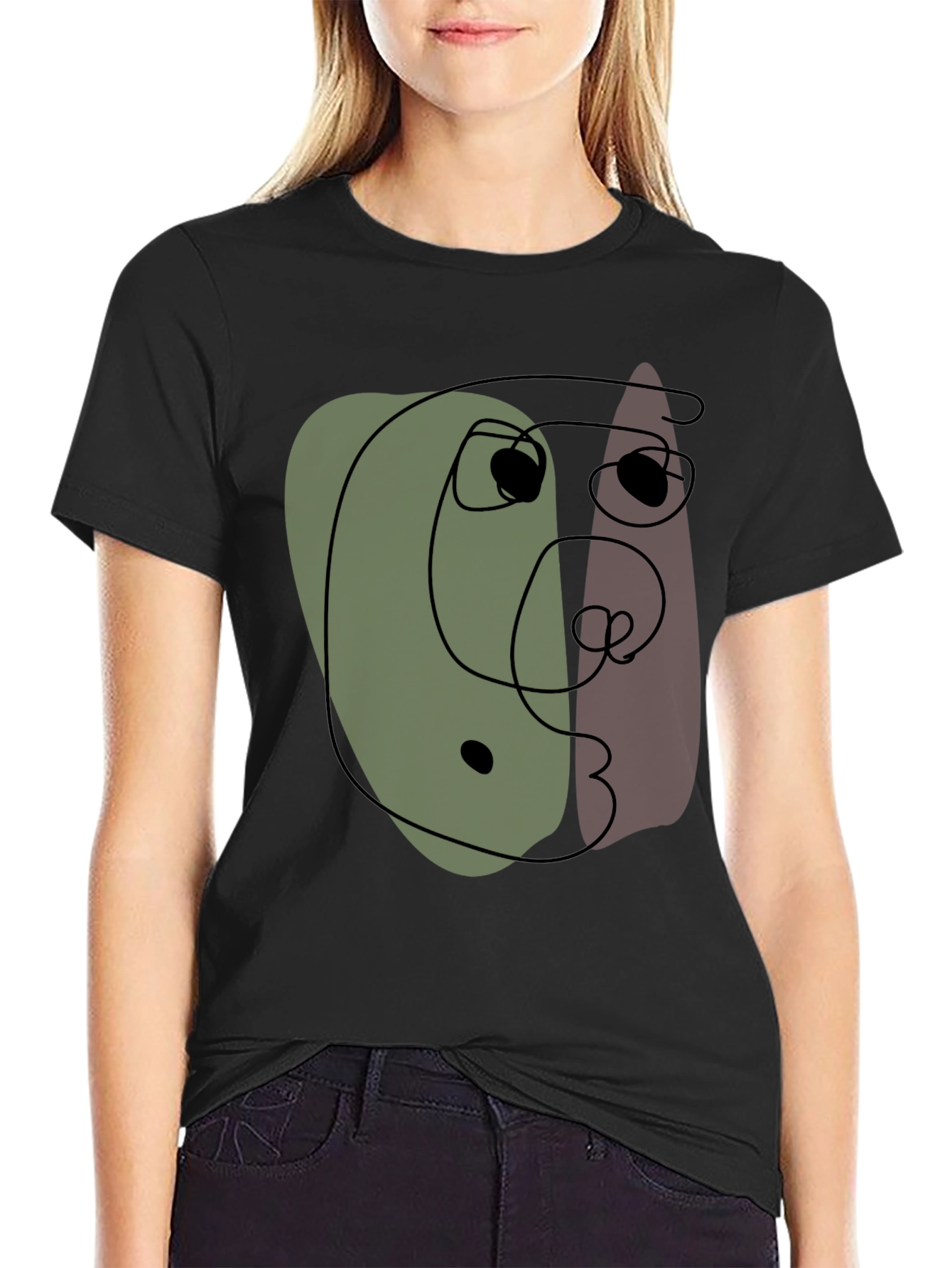 Abstract Face Graphic Black T-Shirt