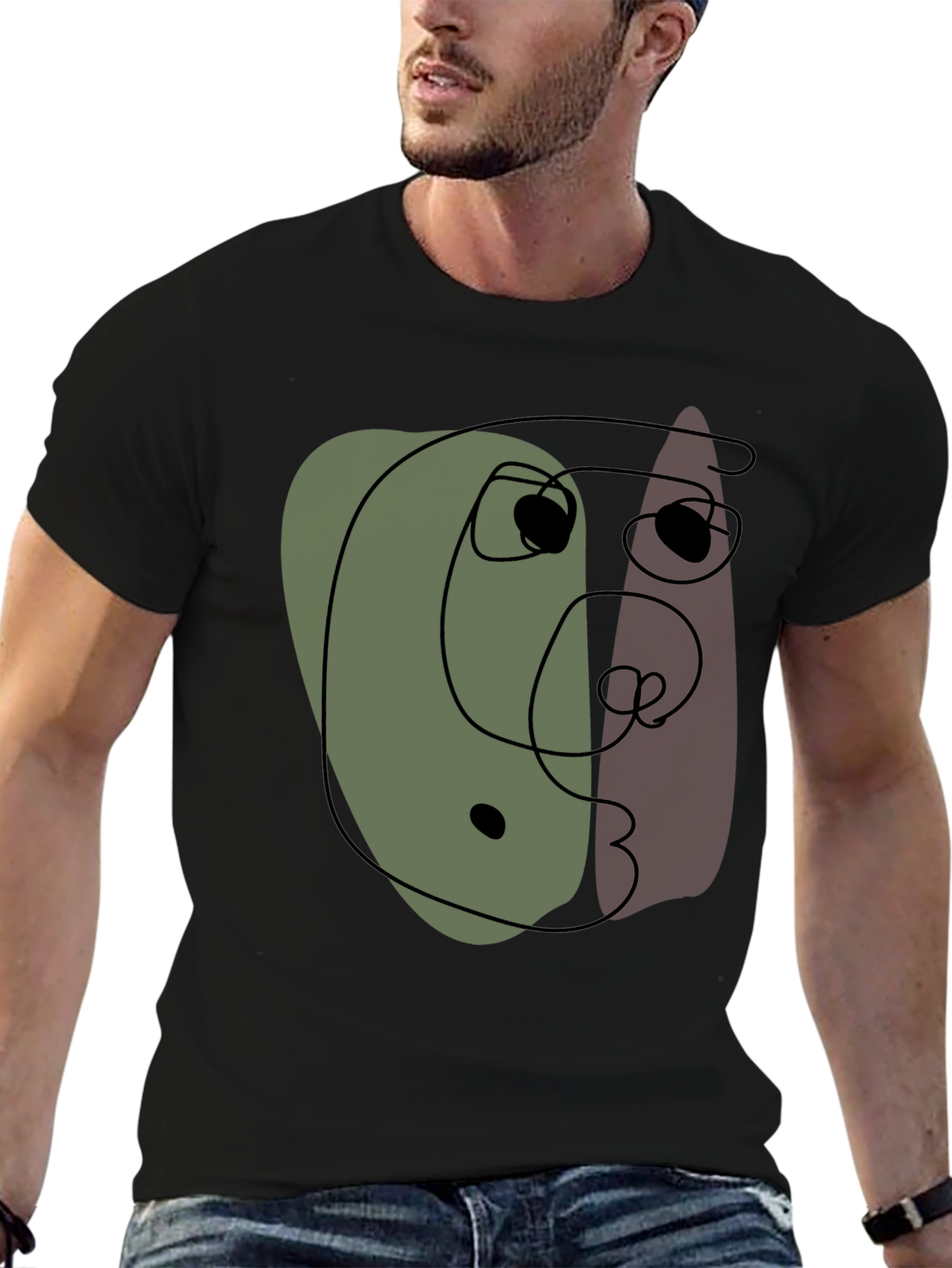 Abstract Face Graphic Black T-Shirt