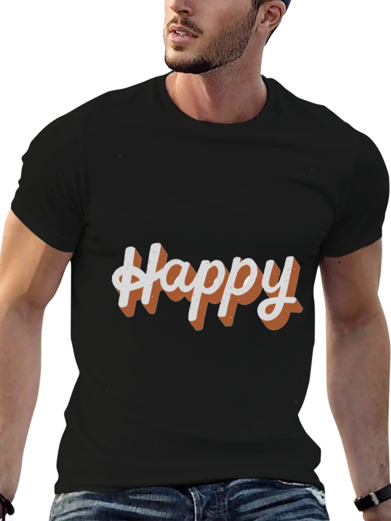 Happy Graphic Tee - Casual Black T-Shirt