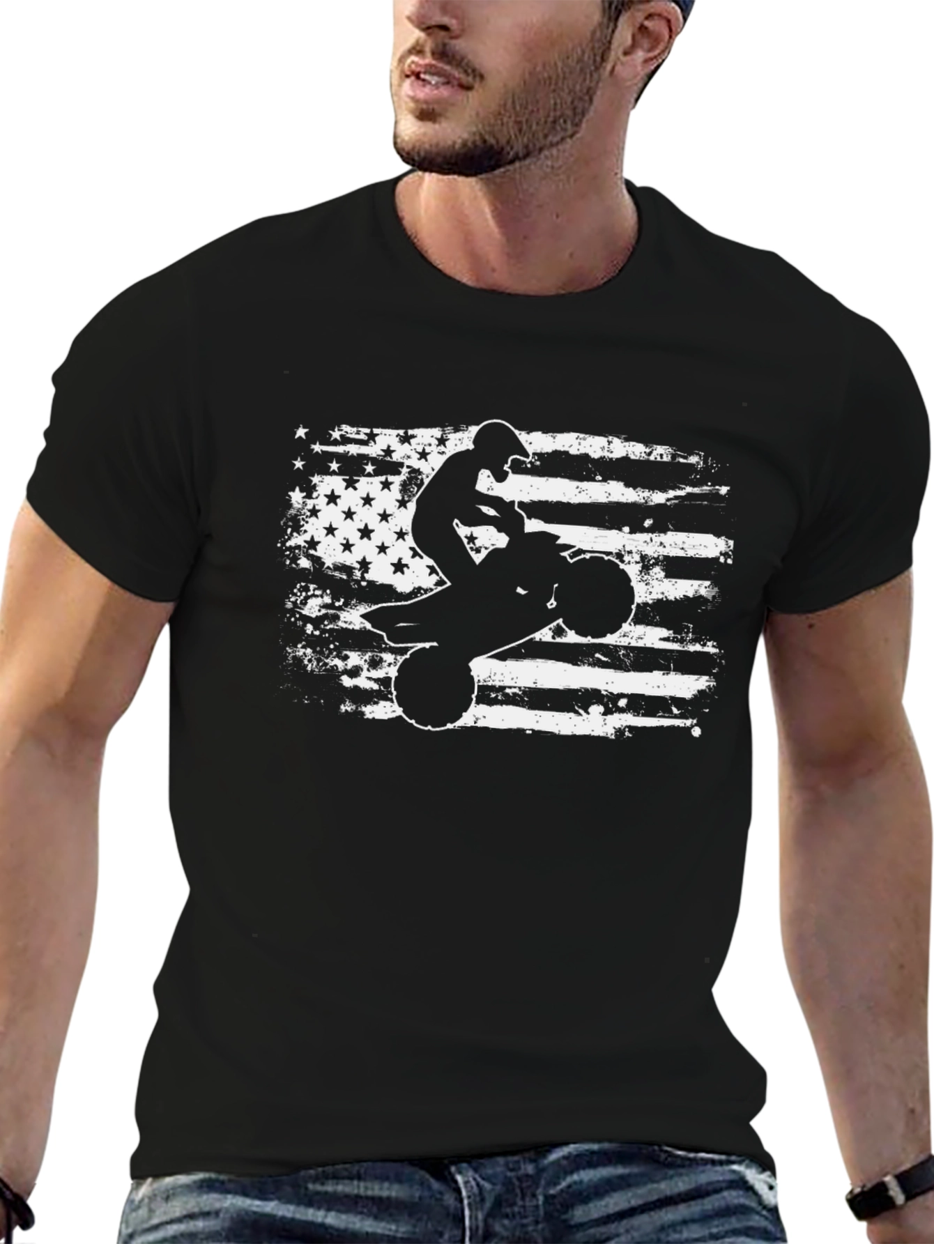 American Flag ATV Rider Black T-Shirt