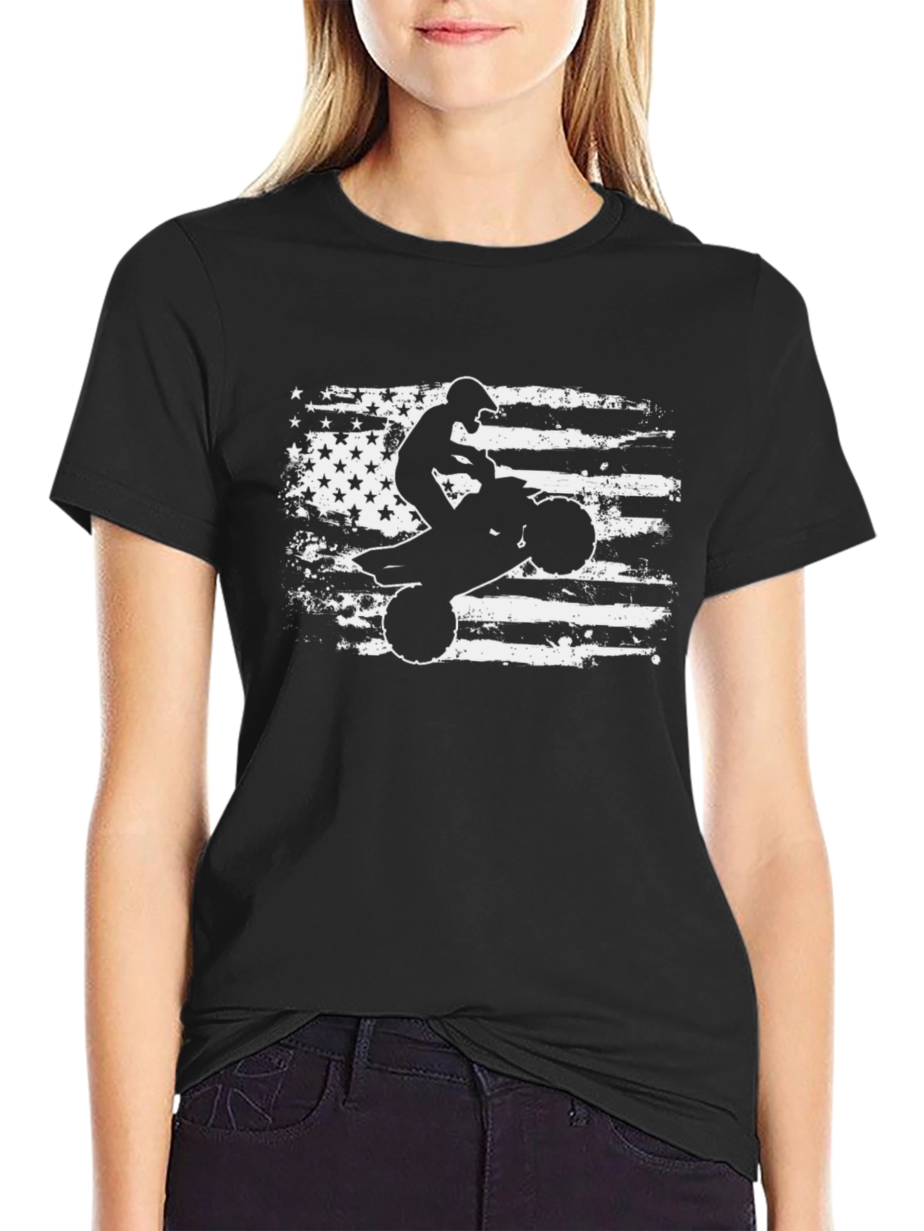 American Flag ATV Rider Black T-Shirt
