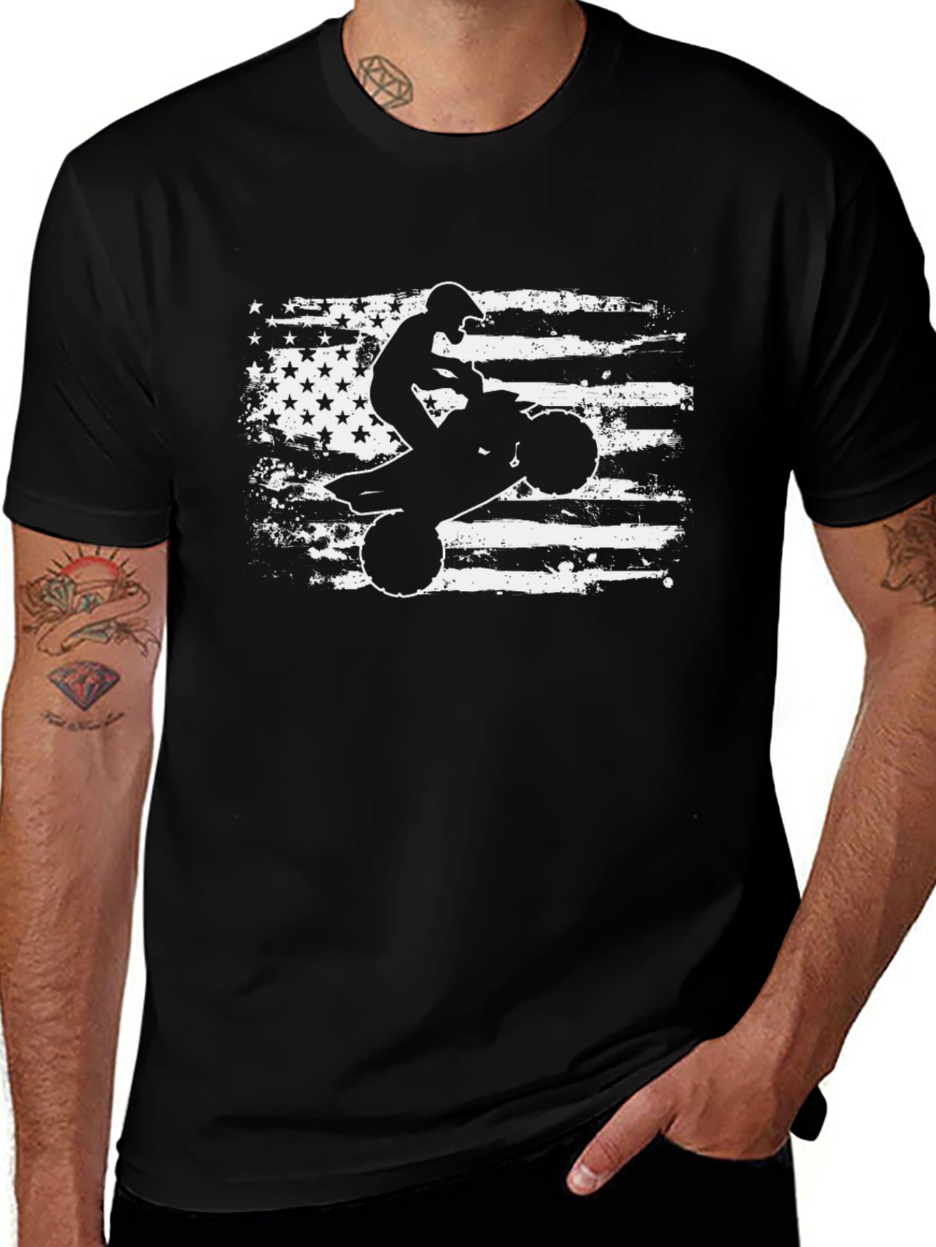American Flag ATV Rider Black T-Shirt