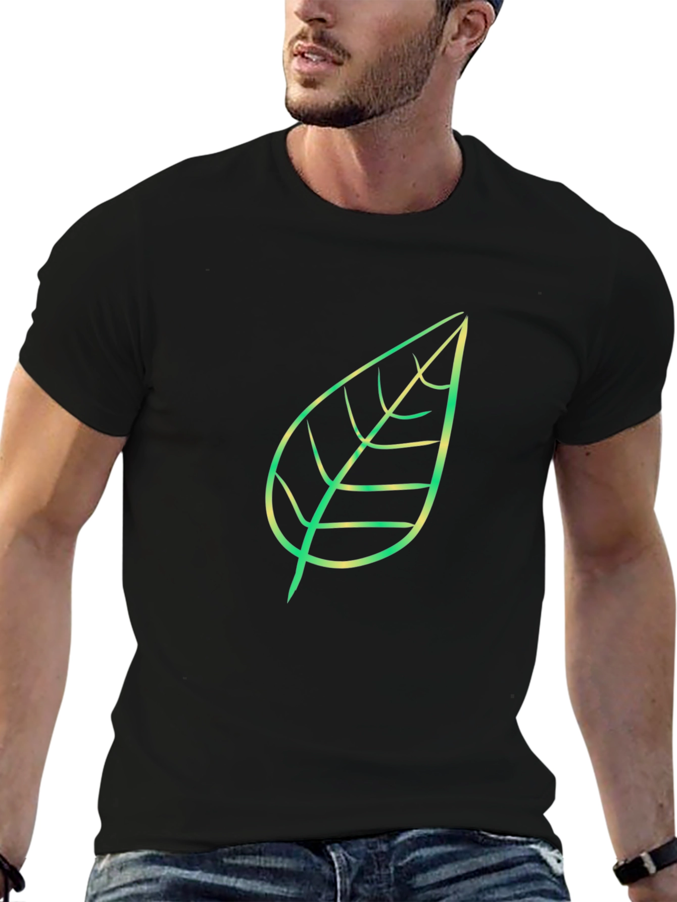 Nature Leaf Graphic Tee - Black Cotton T-Shirt