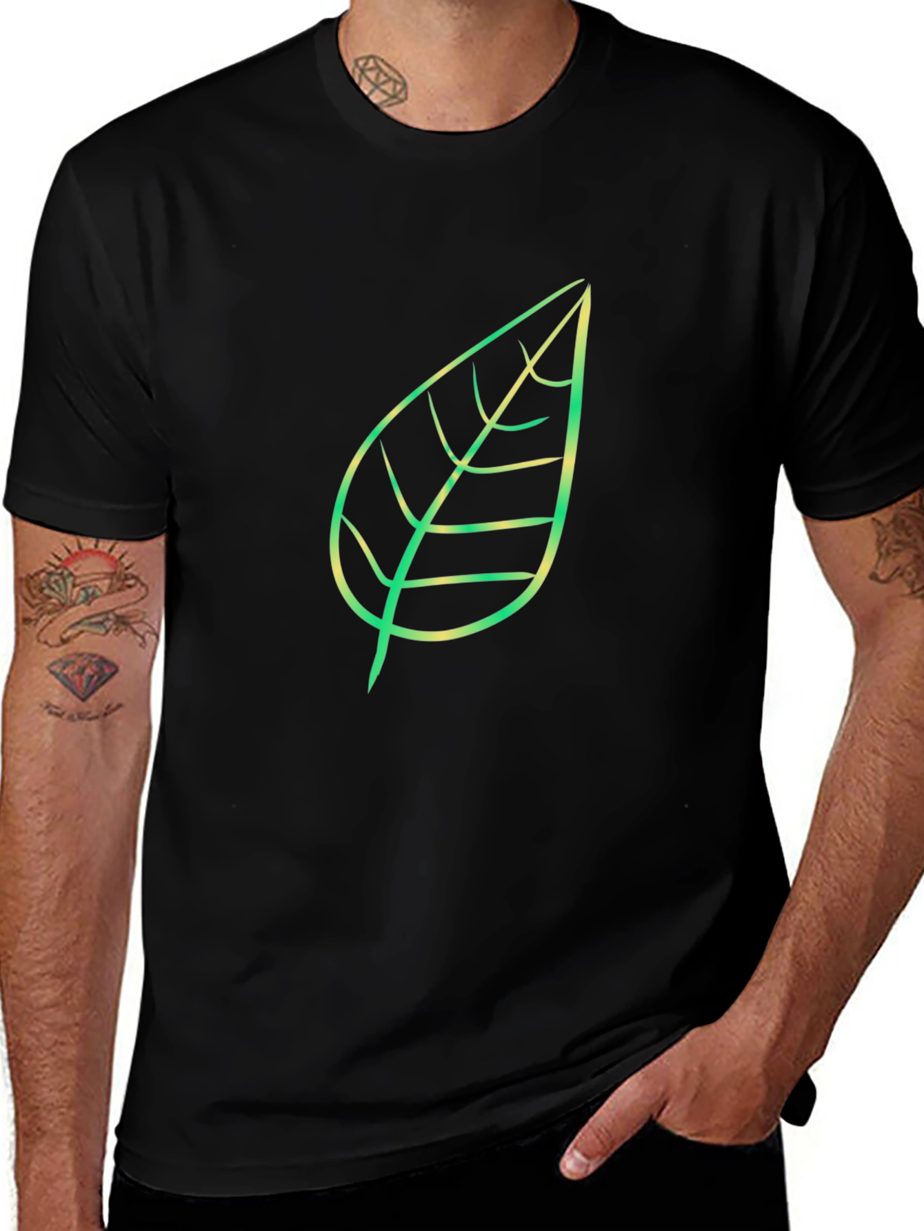 Nature Leaf Graphic Tee - Black Cotton T-Shirt